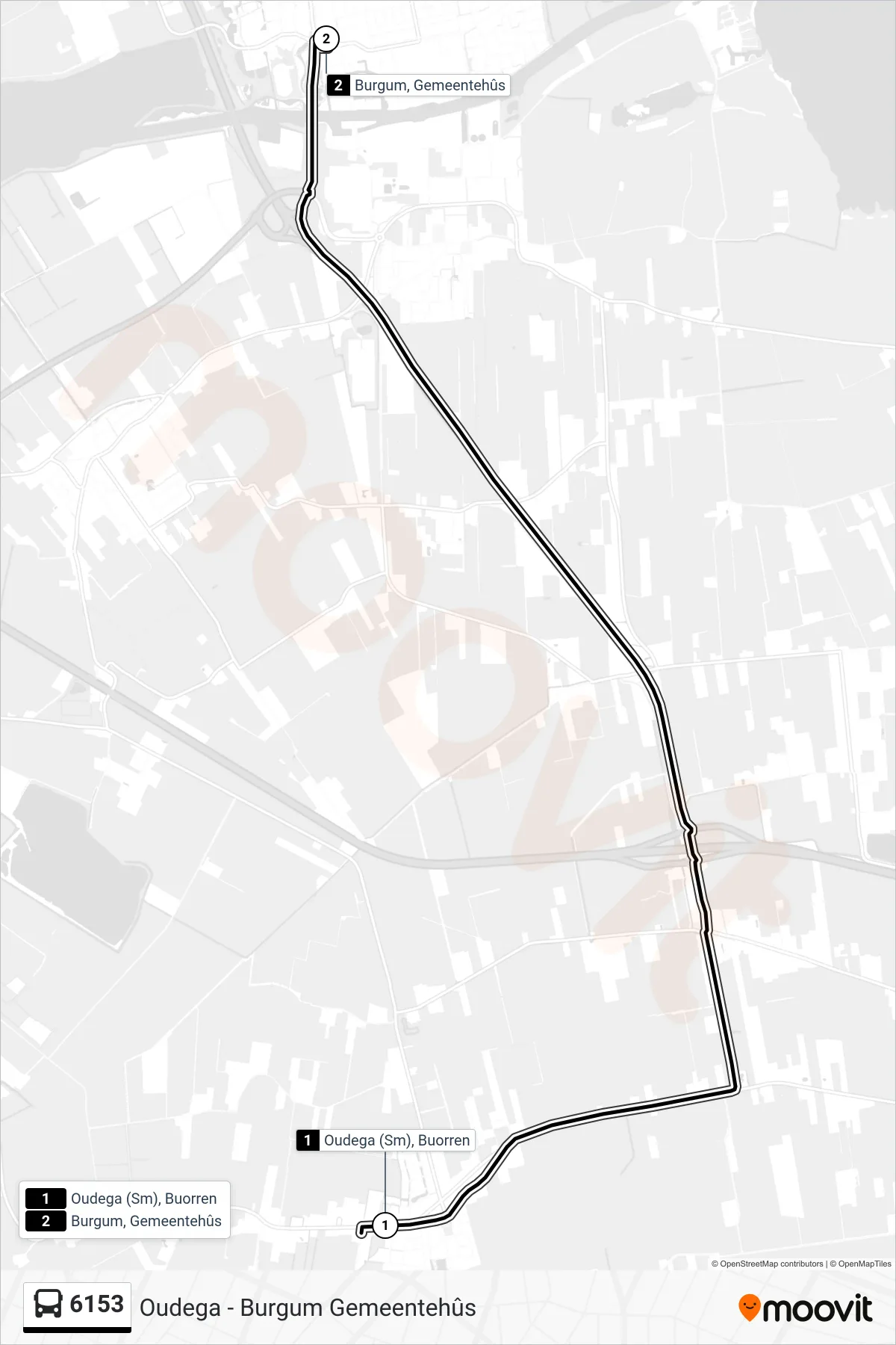 Lijn 6153 (bus, Burgum): route en haltes op de kaart
