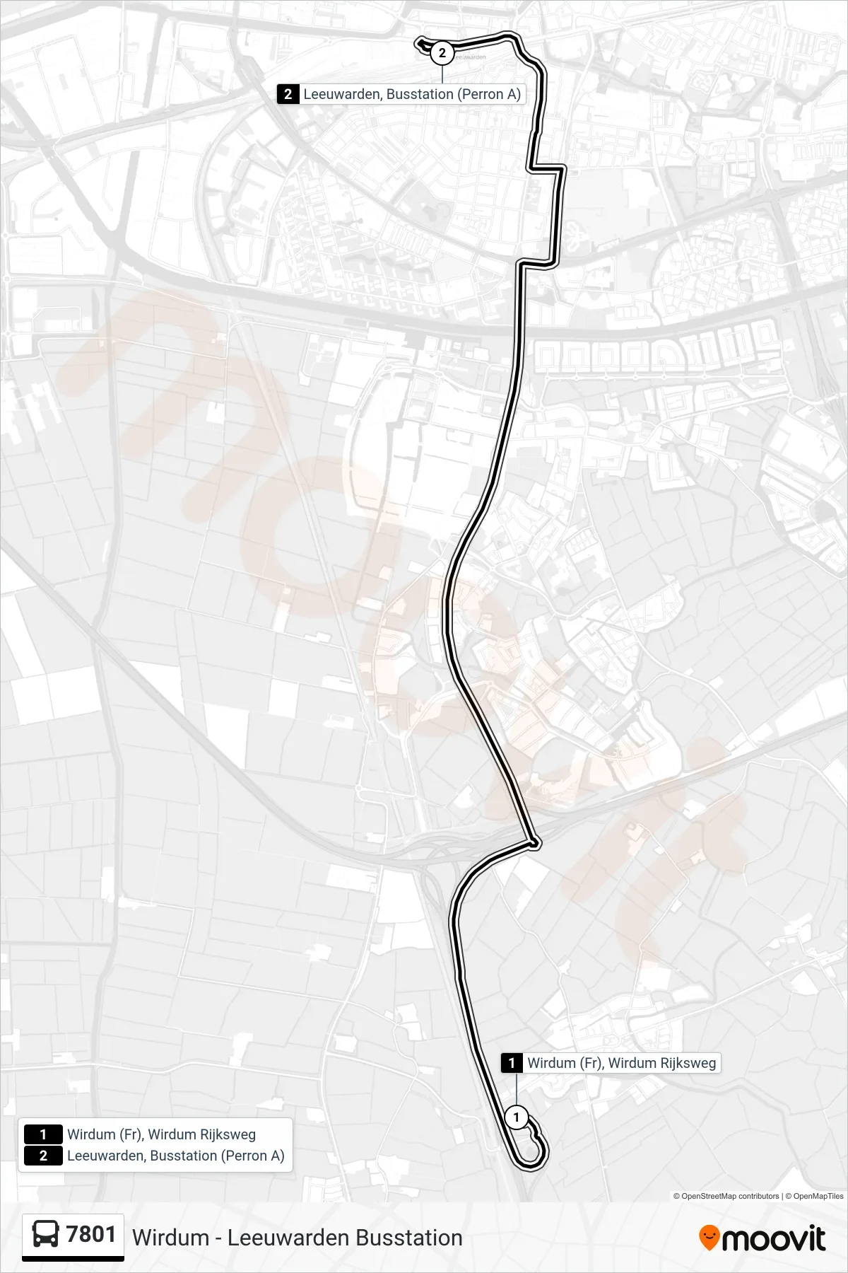 Lijn 7801 (bus, Leeuwarden): route en haltes op de kaart