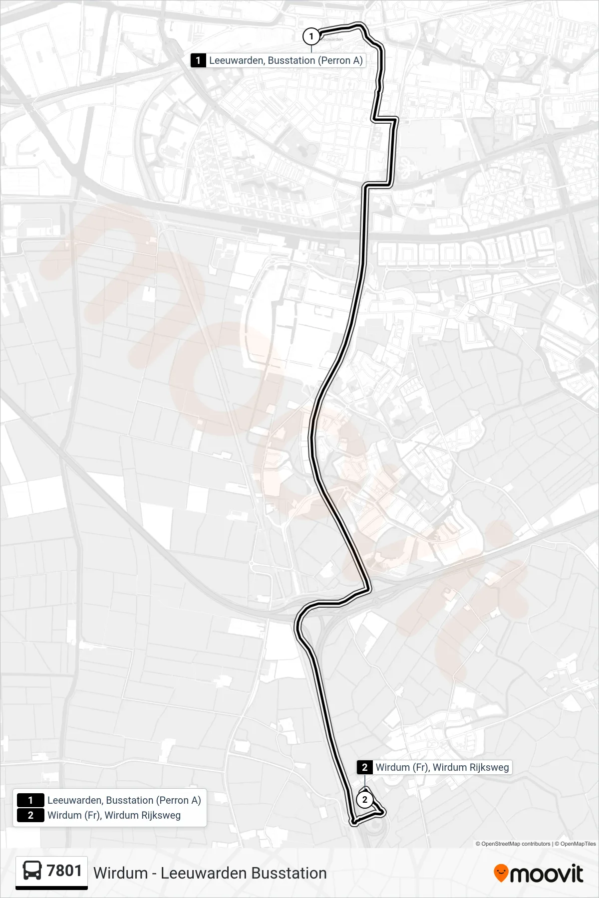 7801 bus Line (Wirdum) route and stops on a map