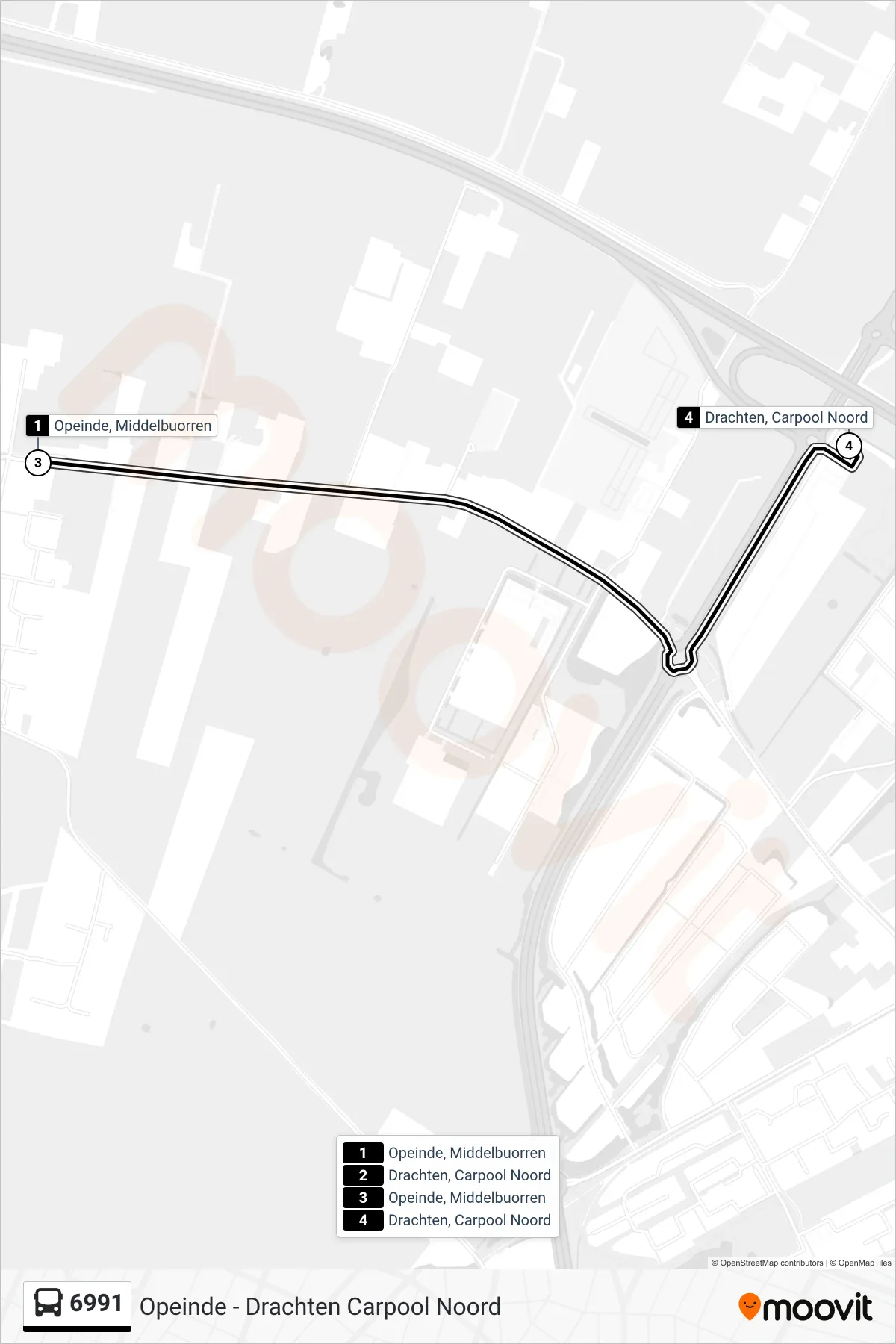 6991 bus Line (Drachten) route and stops on a map