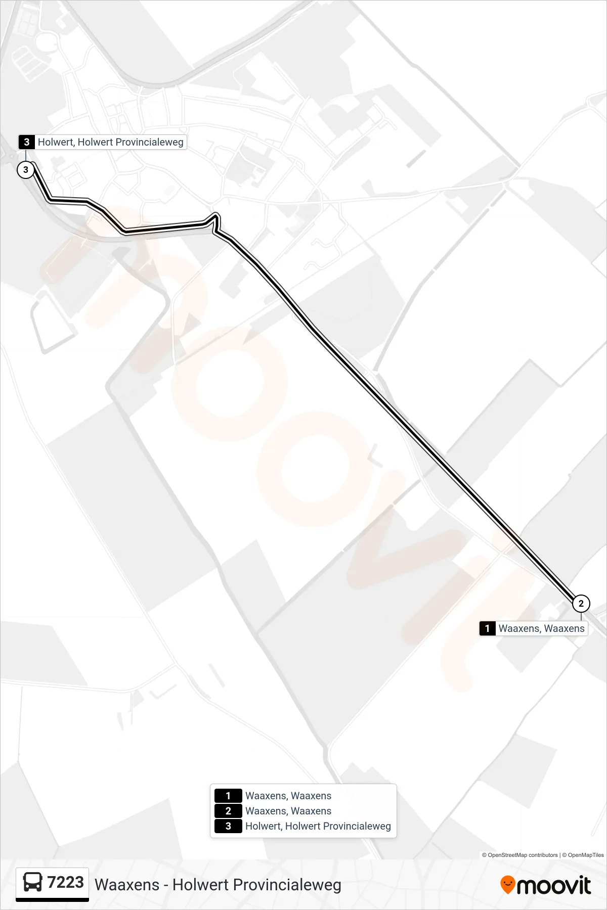 7223 bus Line (Holwert) route and stops on a map