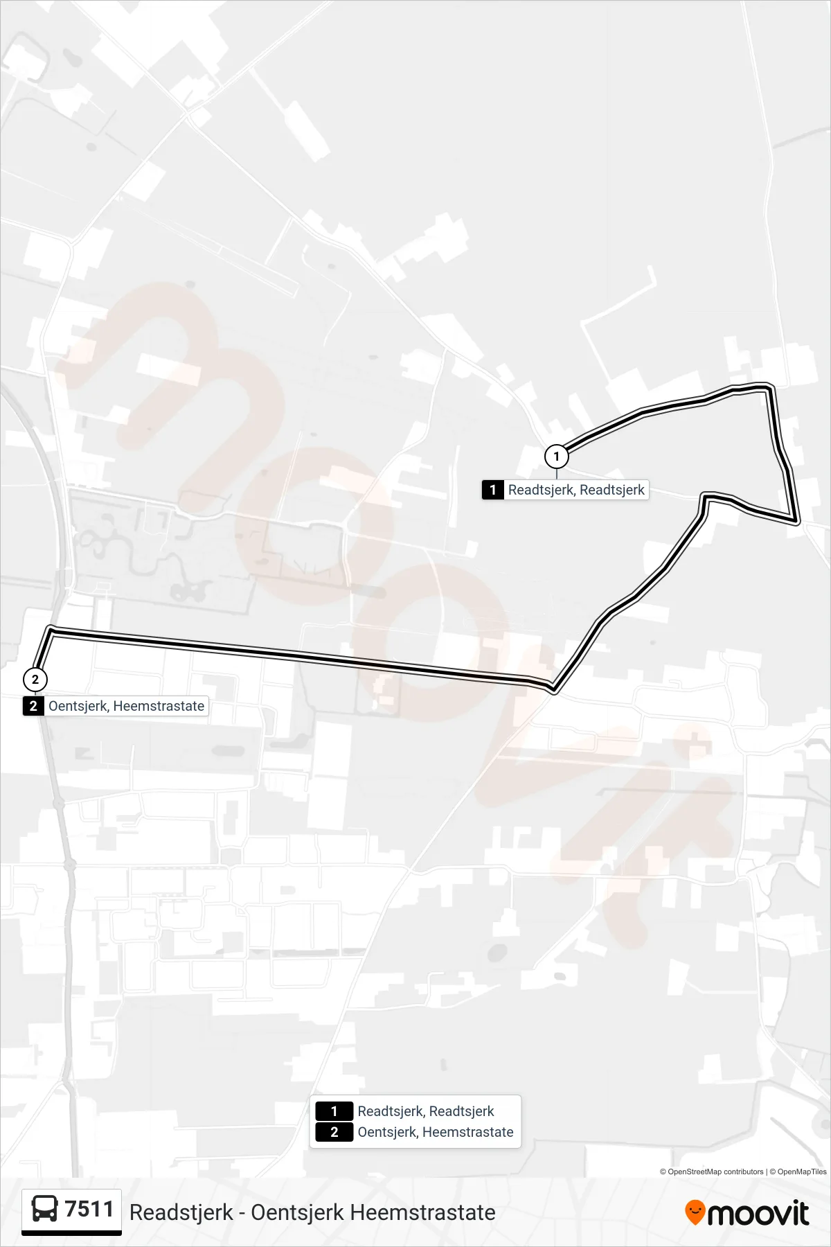 Lijn 7511 (bus, Oentsjerk): route en haltes op de kaart