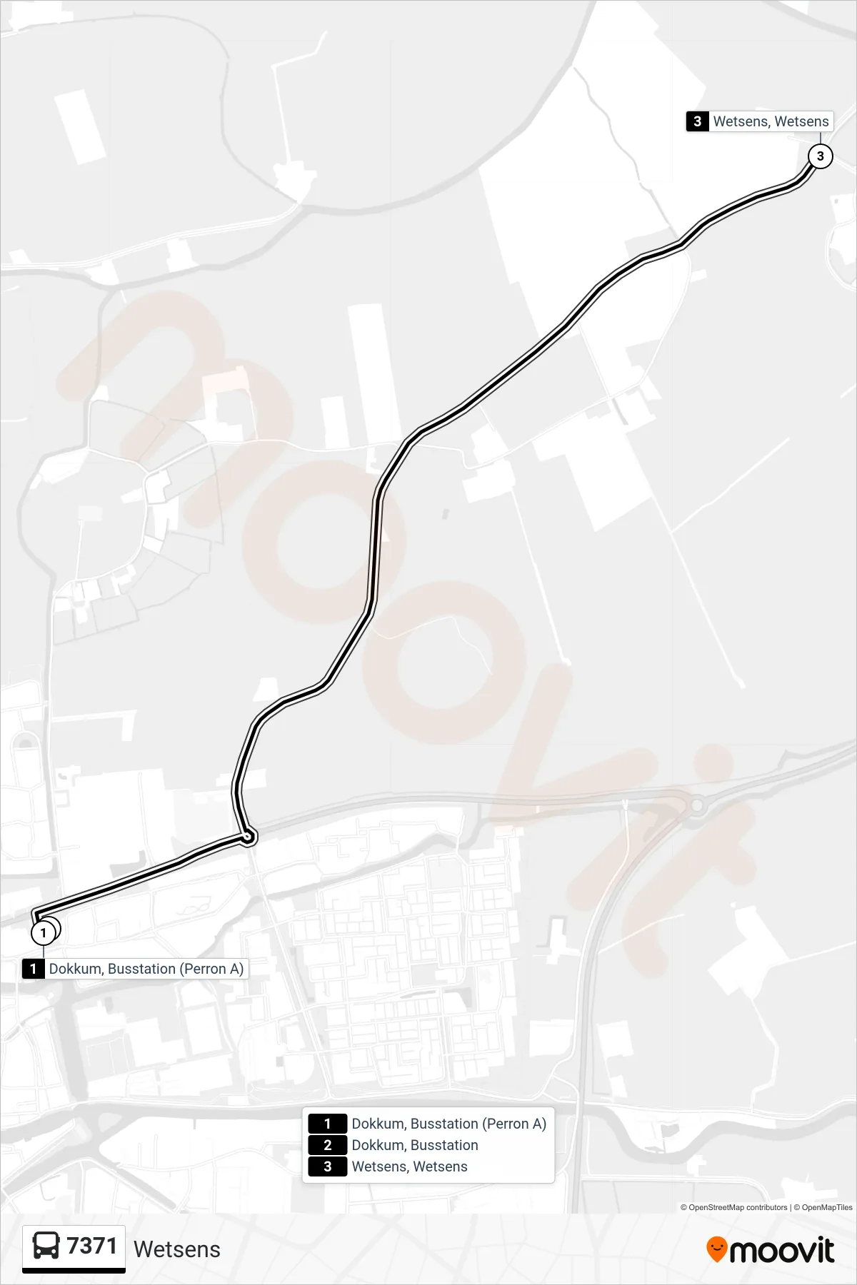 7371 bus Line (Wetsens) route and stops on a map