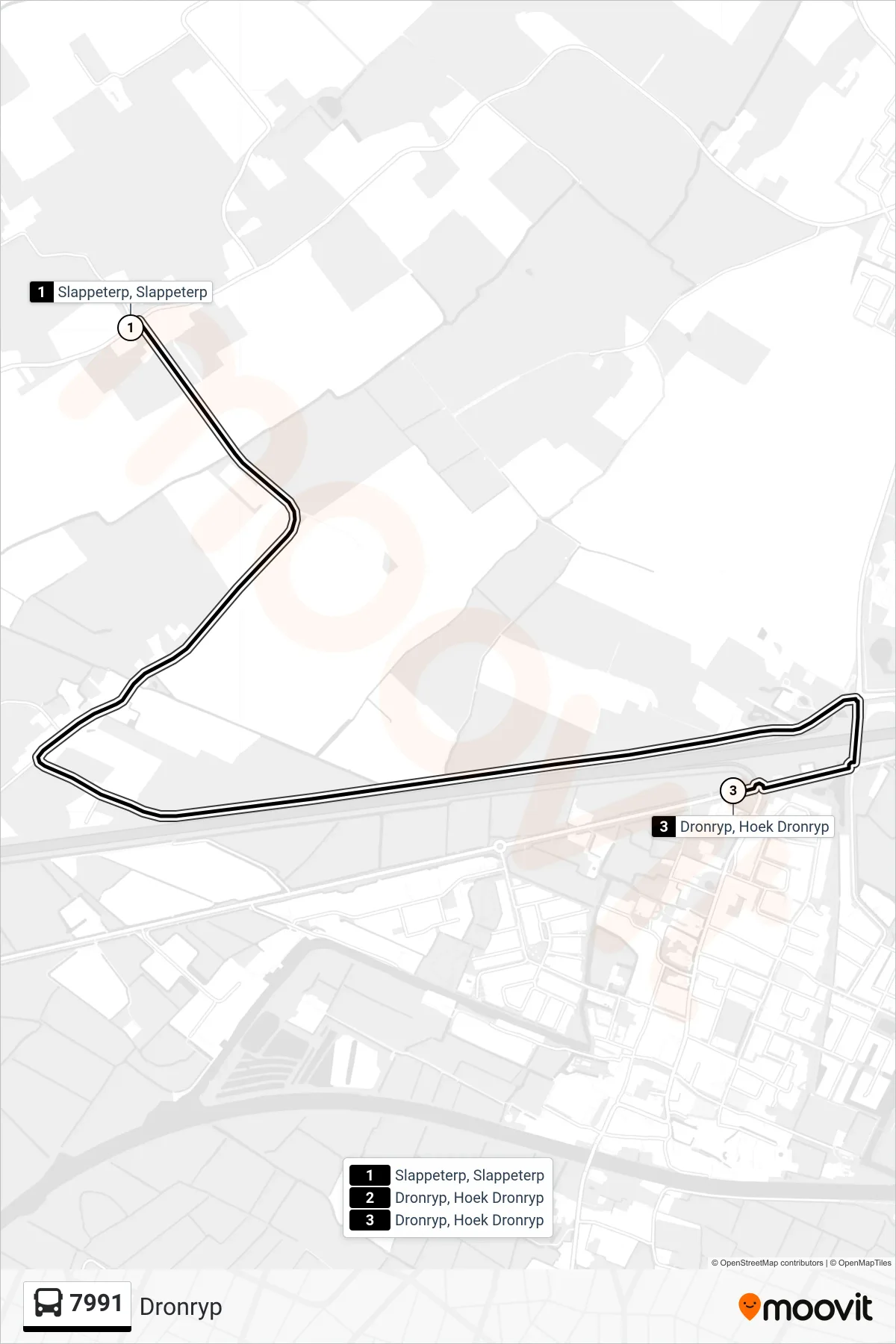 Lijn 7991 (bus, Dronryp): route en haltes op de kaart