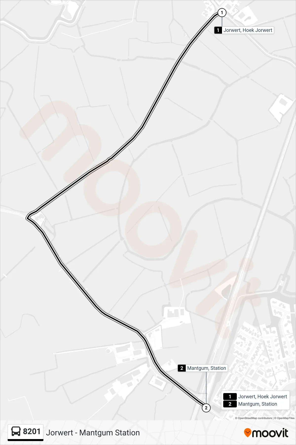 Lijn 8201 (bus, Mantgum): route en haltes op de kaart