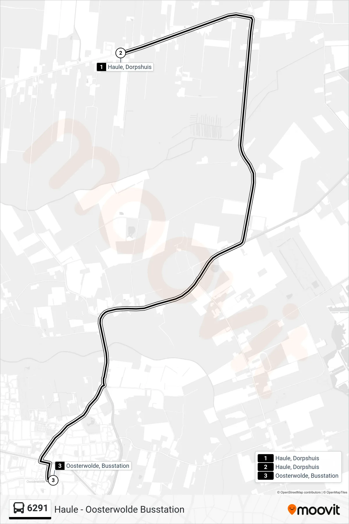 Lijn 6291 (bus, Oosterwolde): route en haltes op de kaart