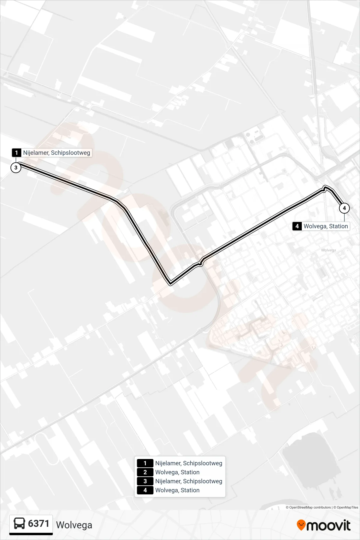 Lijn 6371 (bus, Wolvega): route en haltes op de kaart