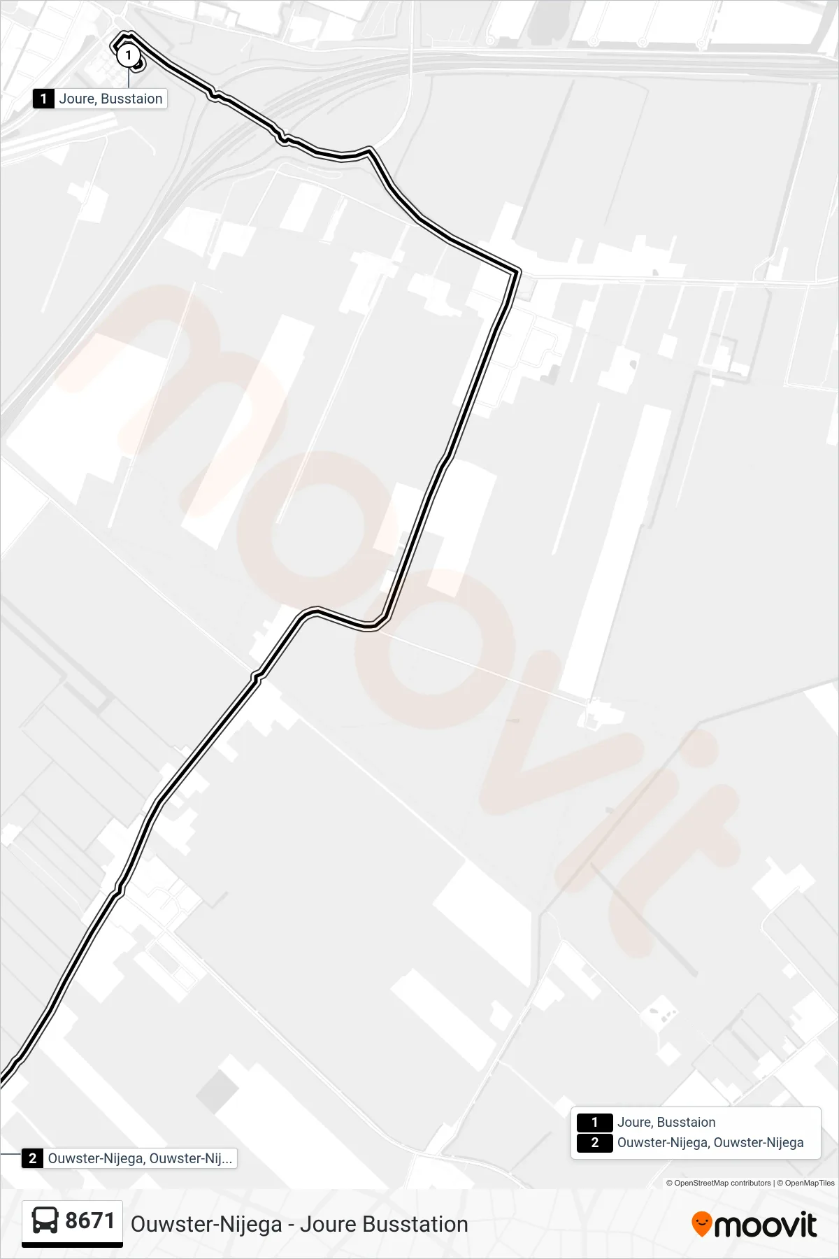 8671 bus Line (Ouwster-Nijega) route and stops on a map