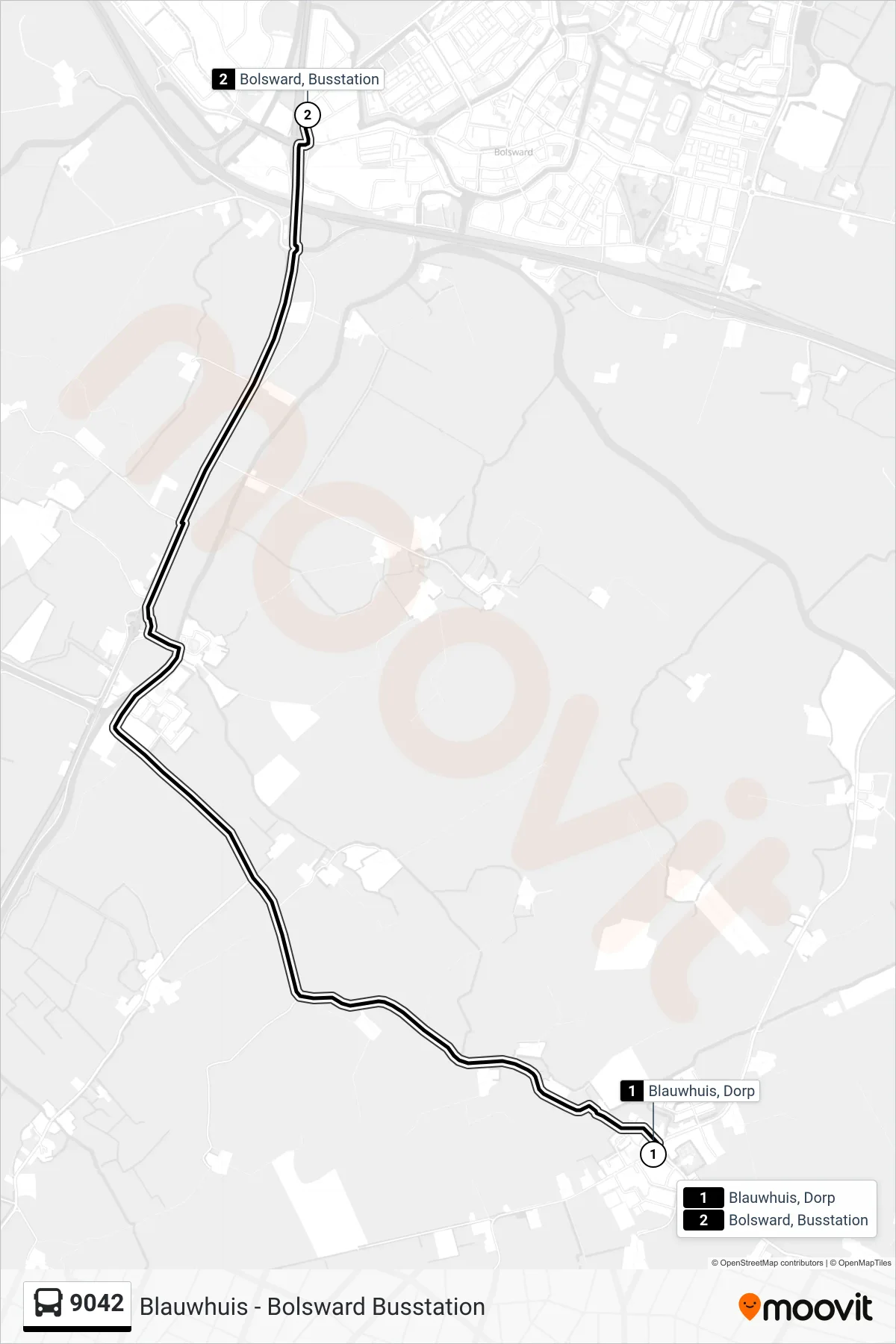 Lijn 9042 (bus, Bolsward): route en haltes op de kaart
