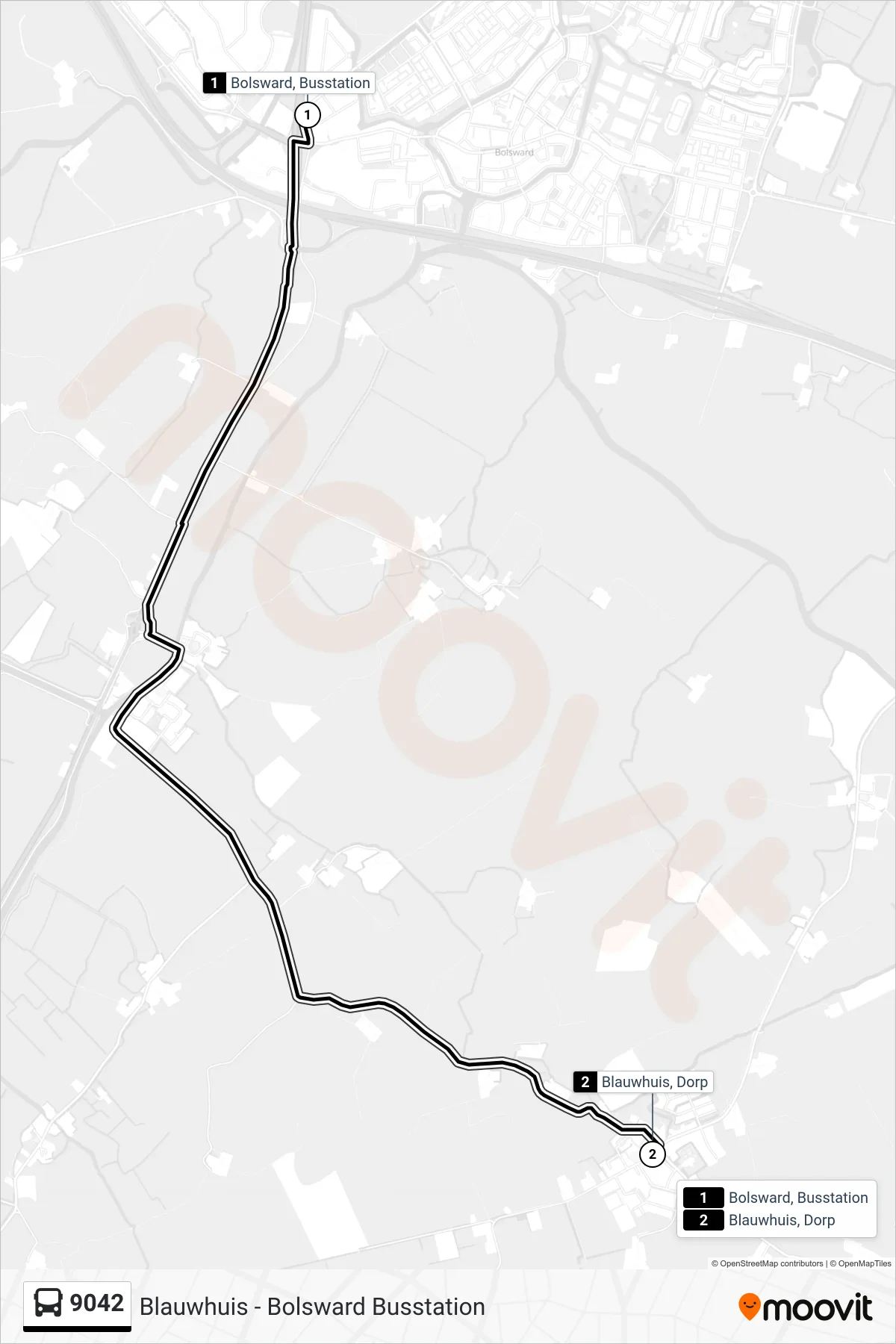 Lijn 9042 (bus, Blauwhuis): route en haltes op de kaart