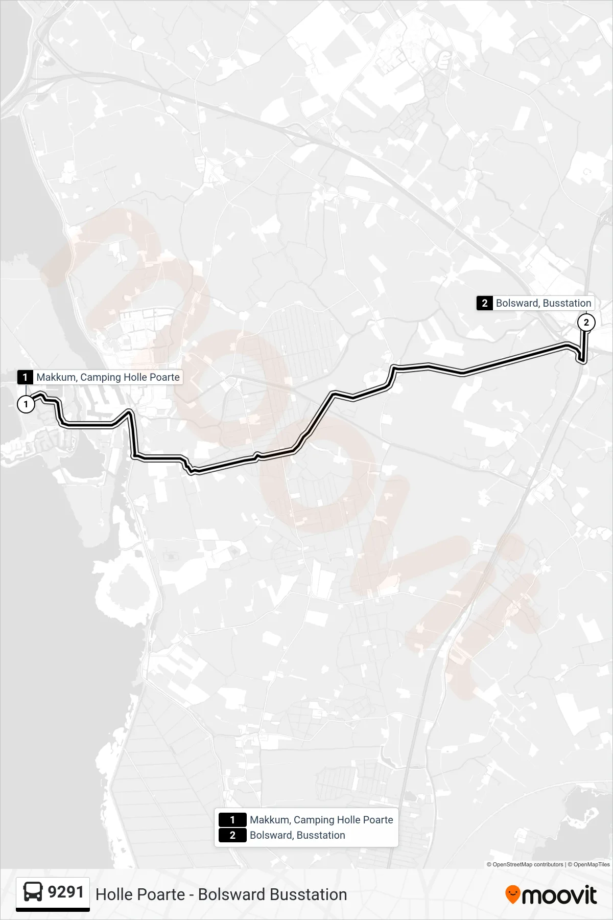 Lijn 9291 (bus, Bolsward): route en haltes op de kaart