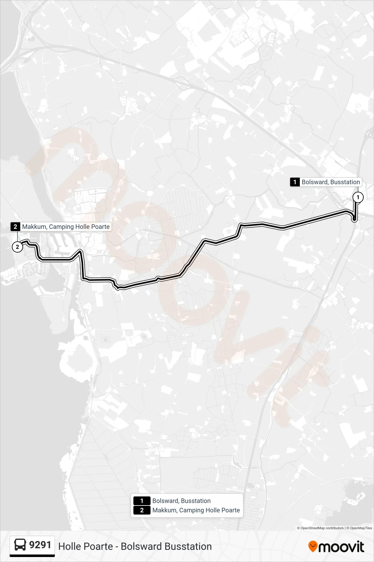 Lijn 9291 (bus, Makkum): route en haltes op de kaart