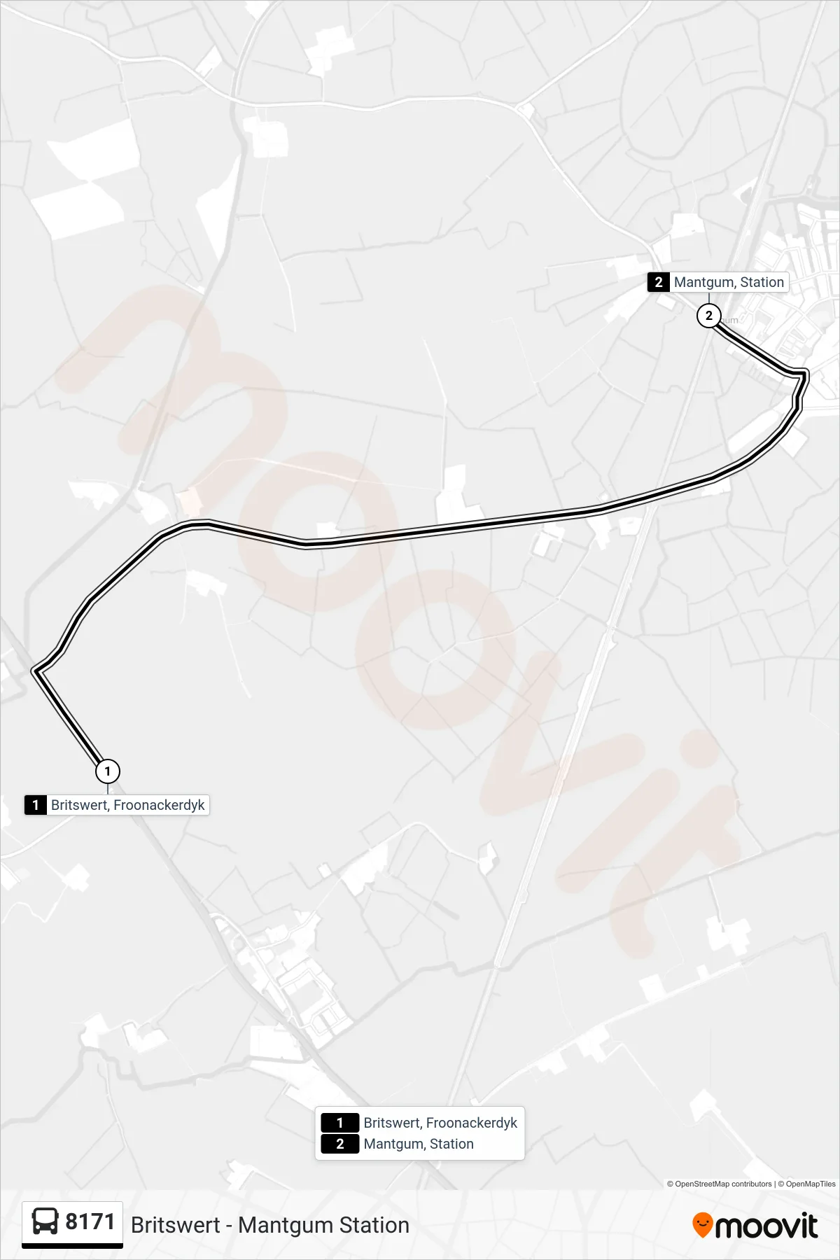 Lijn 8171 (bus, Mantgum): route en haltes op de kaart