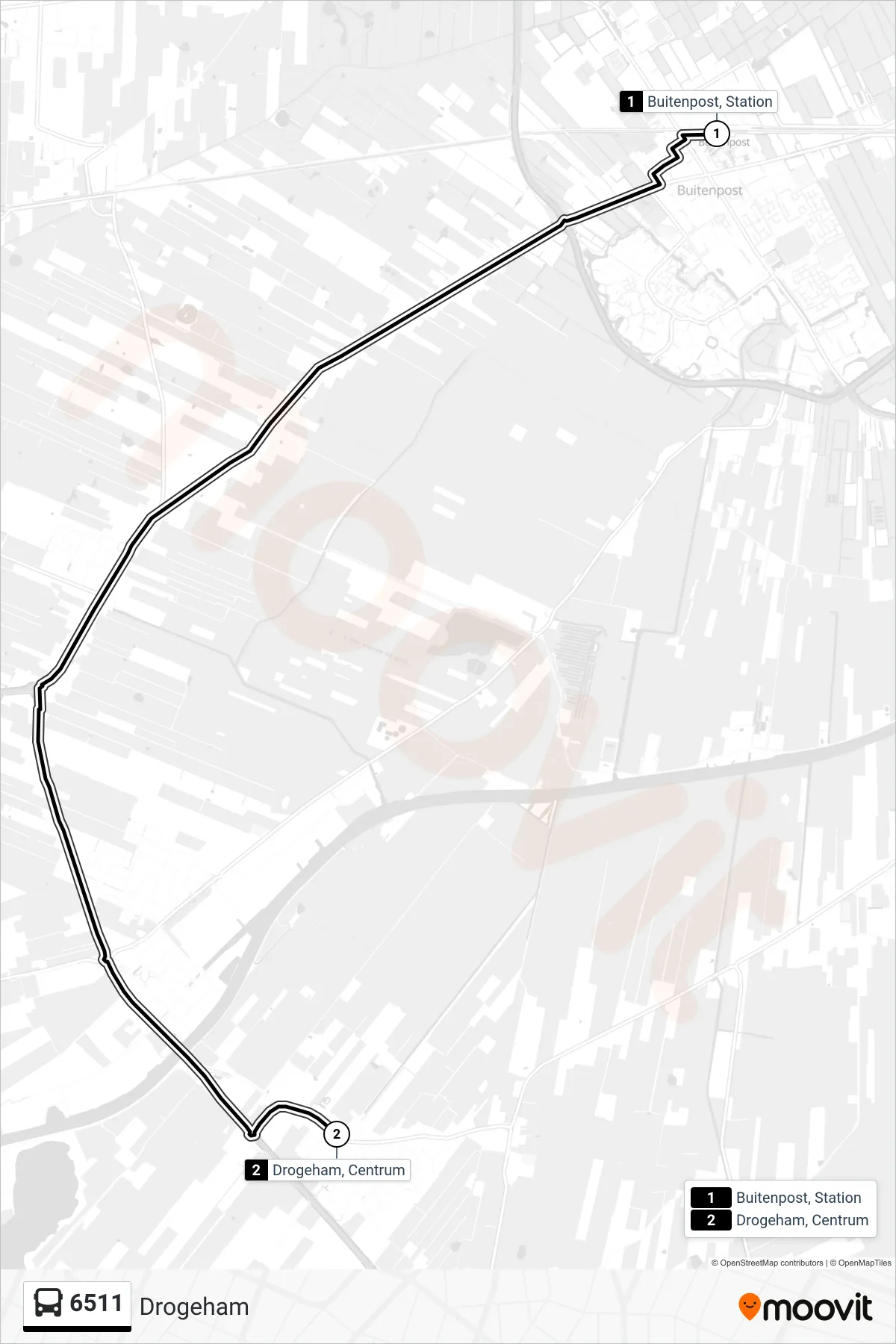 6511 bus Line (Drogeham) route and stops on a map
