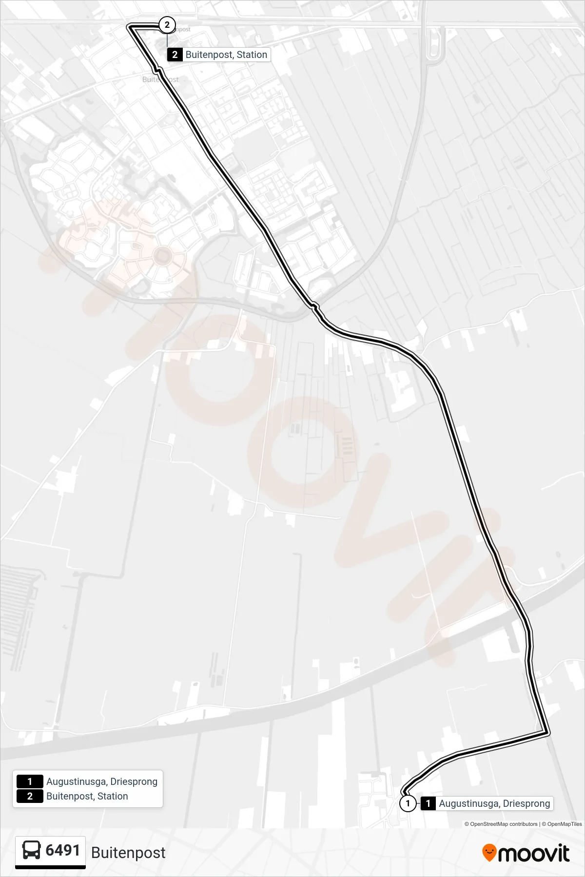 Lijn 6491 (bus, Buitenpost): route en haltes op de kaart
