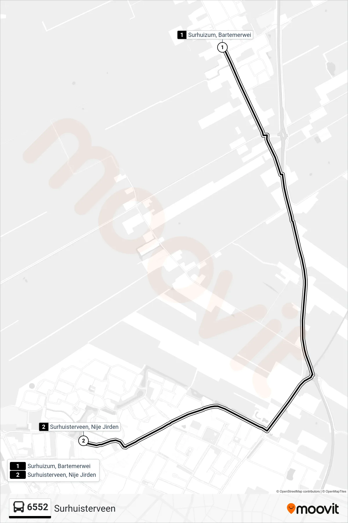 Lijn 6552 (bus, Surhuisterveen): route en haltes op de kaart