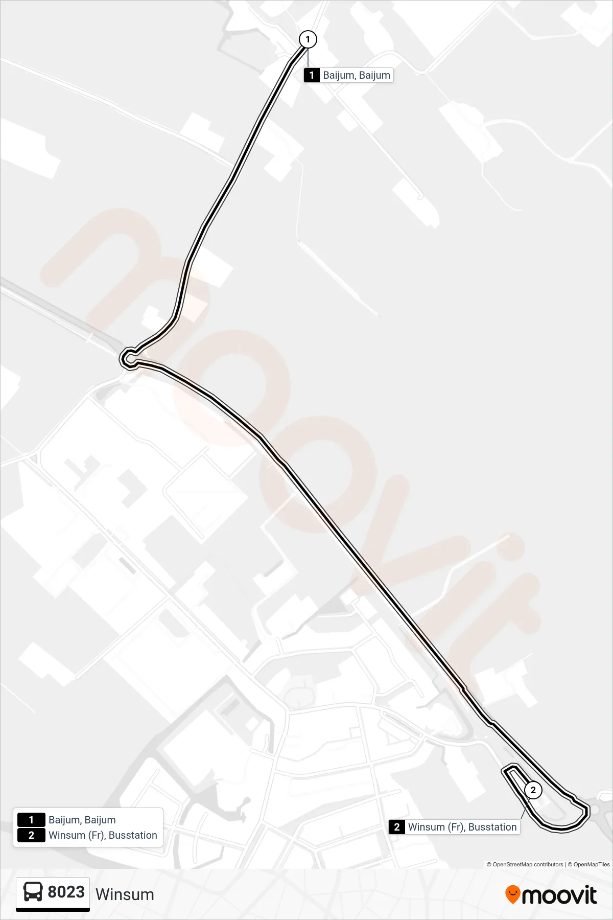 Lijn 8023 (bus, Winsum): route en haltes op de kaart