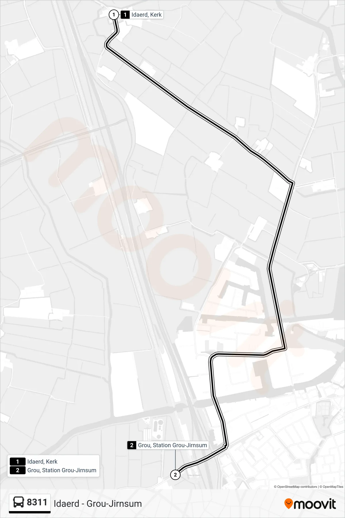 Lijn 8311 (bus, Grou-Jirnsum): route en haltes op de kaart