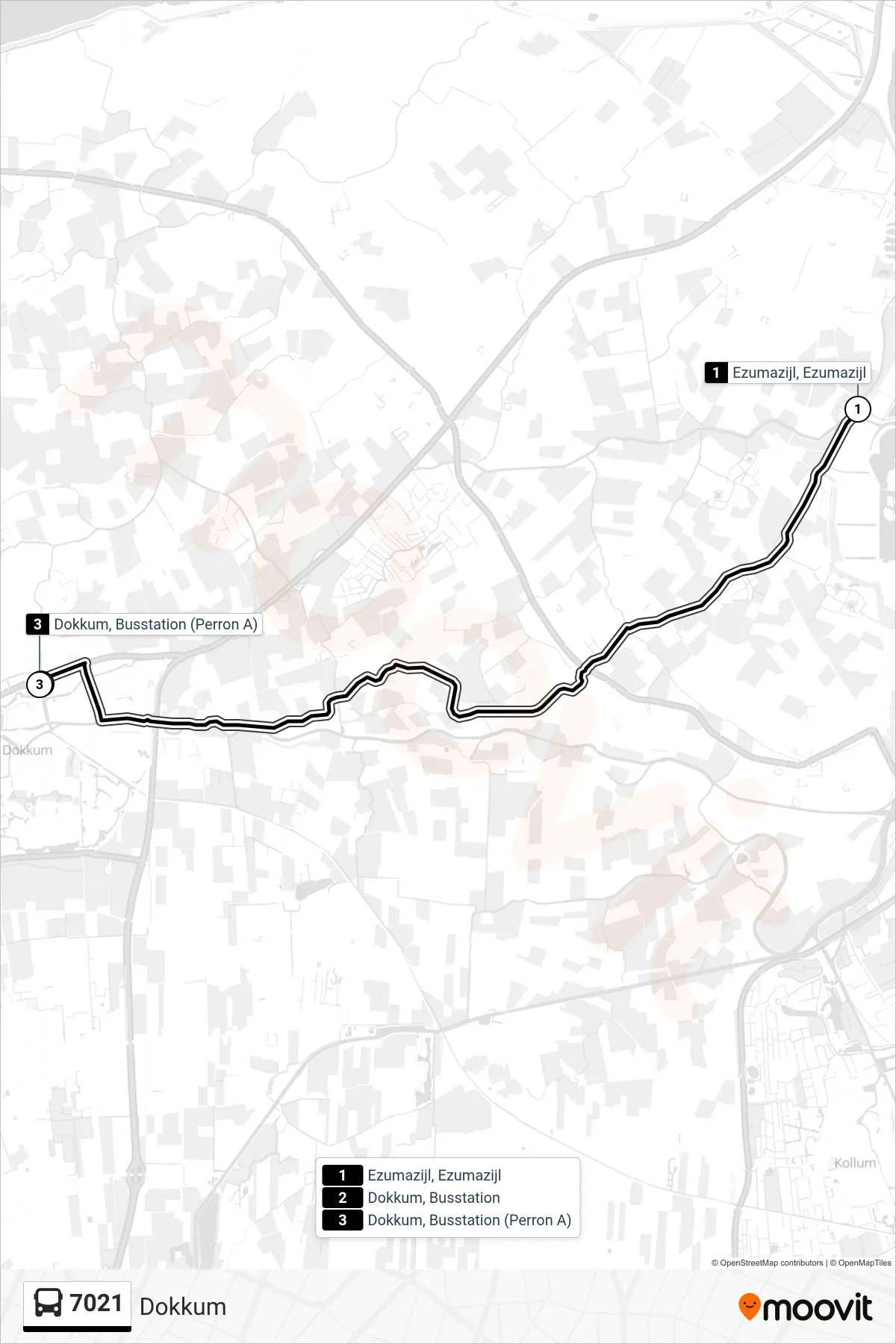 Lijn 7021 (bus, Dokkum): route en haltes op de kaart