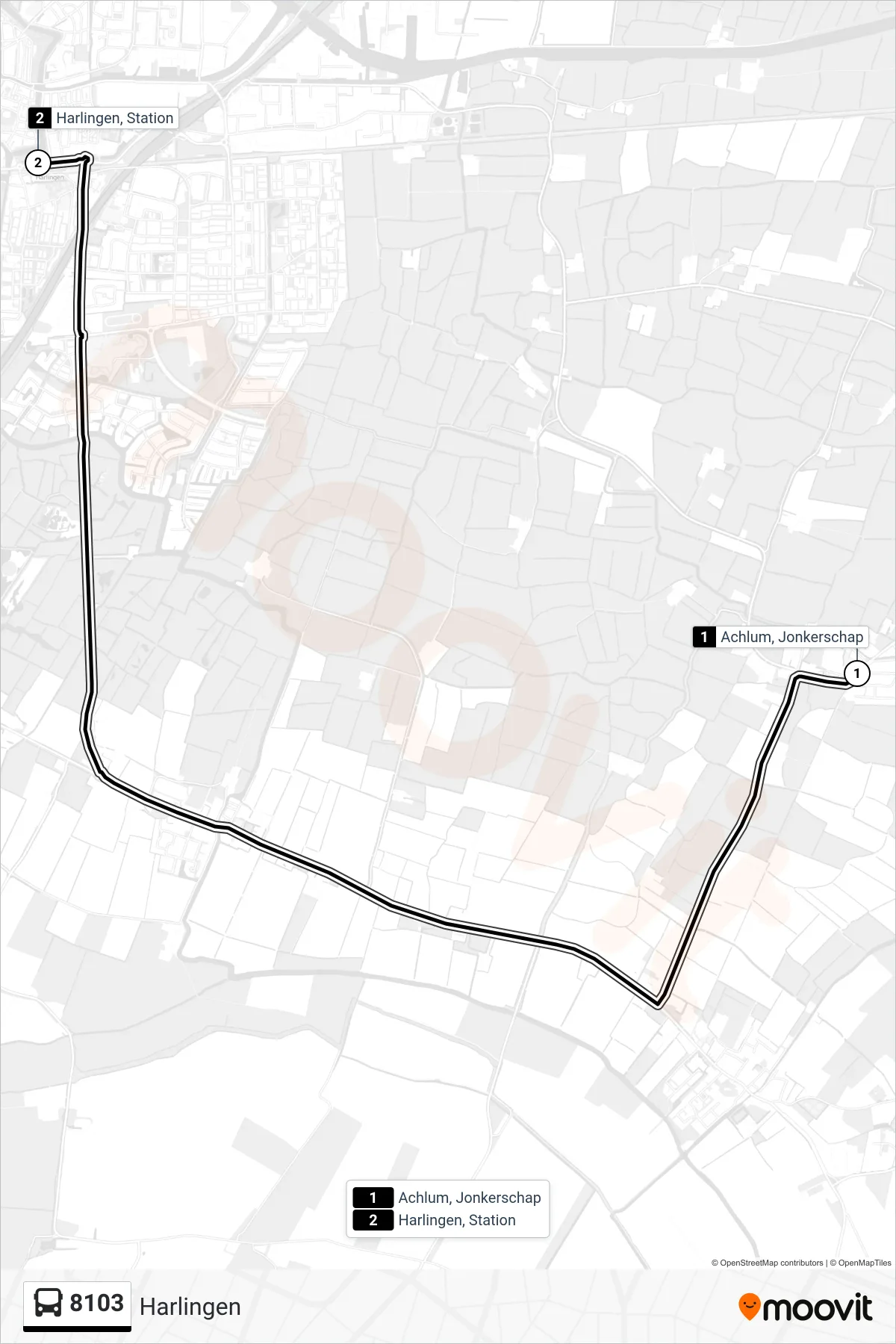 8103 bus Line (Harlingen) route and stops on a map
