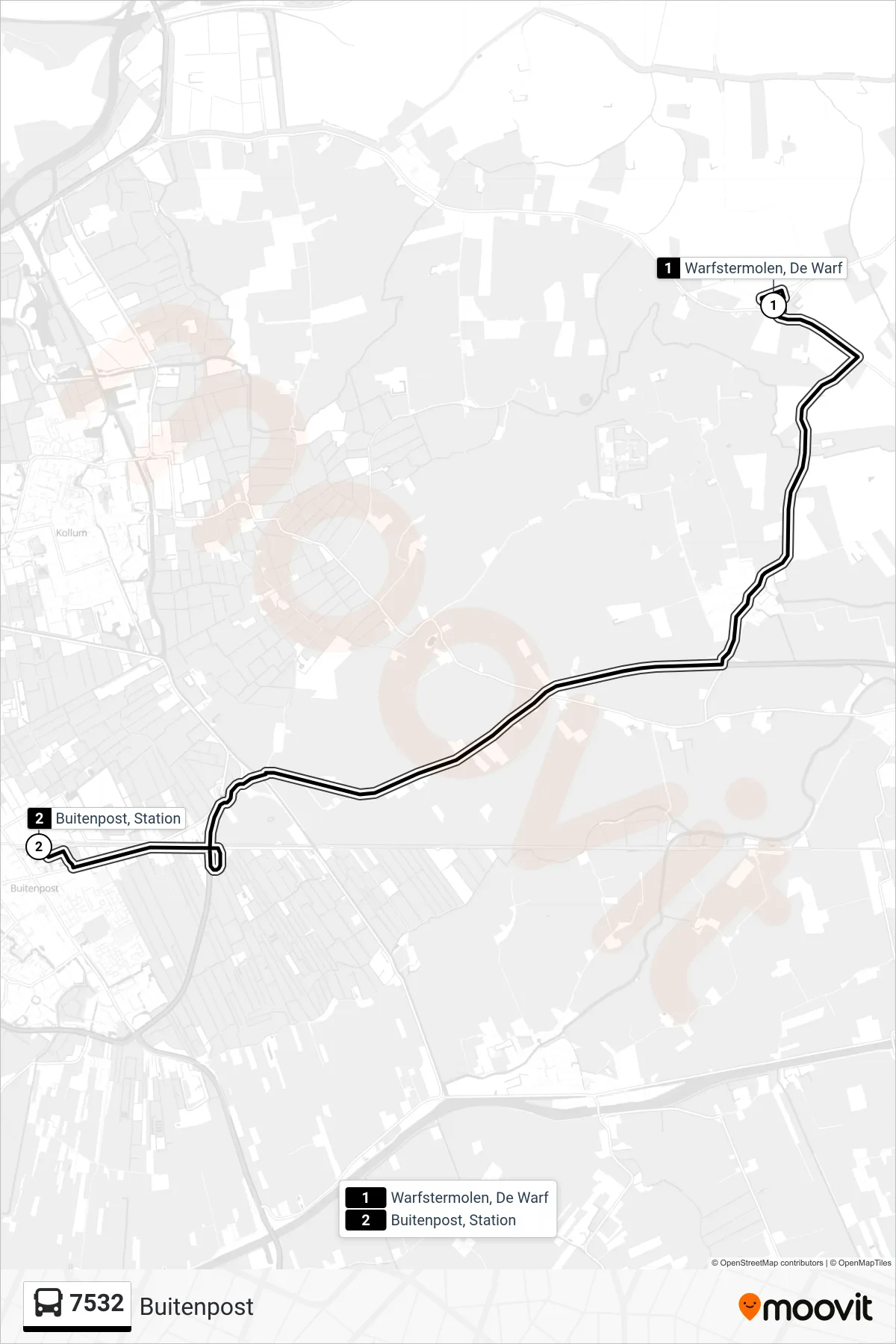 Lijn 7532 (bus, Buitenpost): route en haltes op de kaart