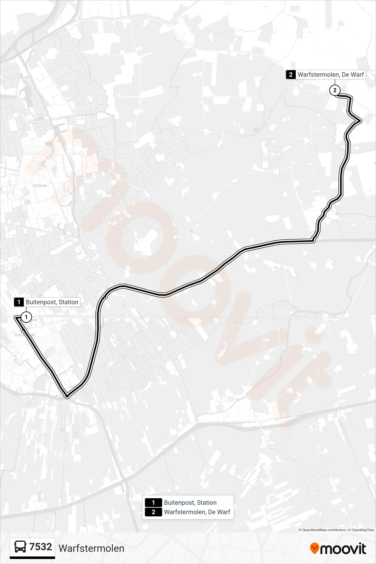 Lijn 7532 (bus, Warfstermolen): route en haltes op de kaart