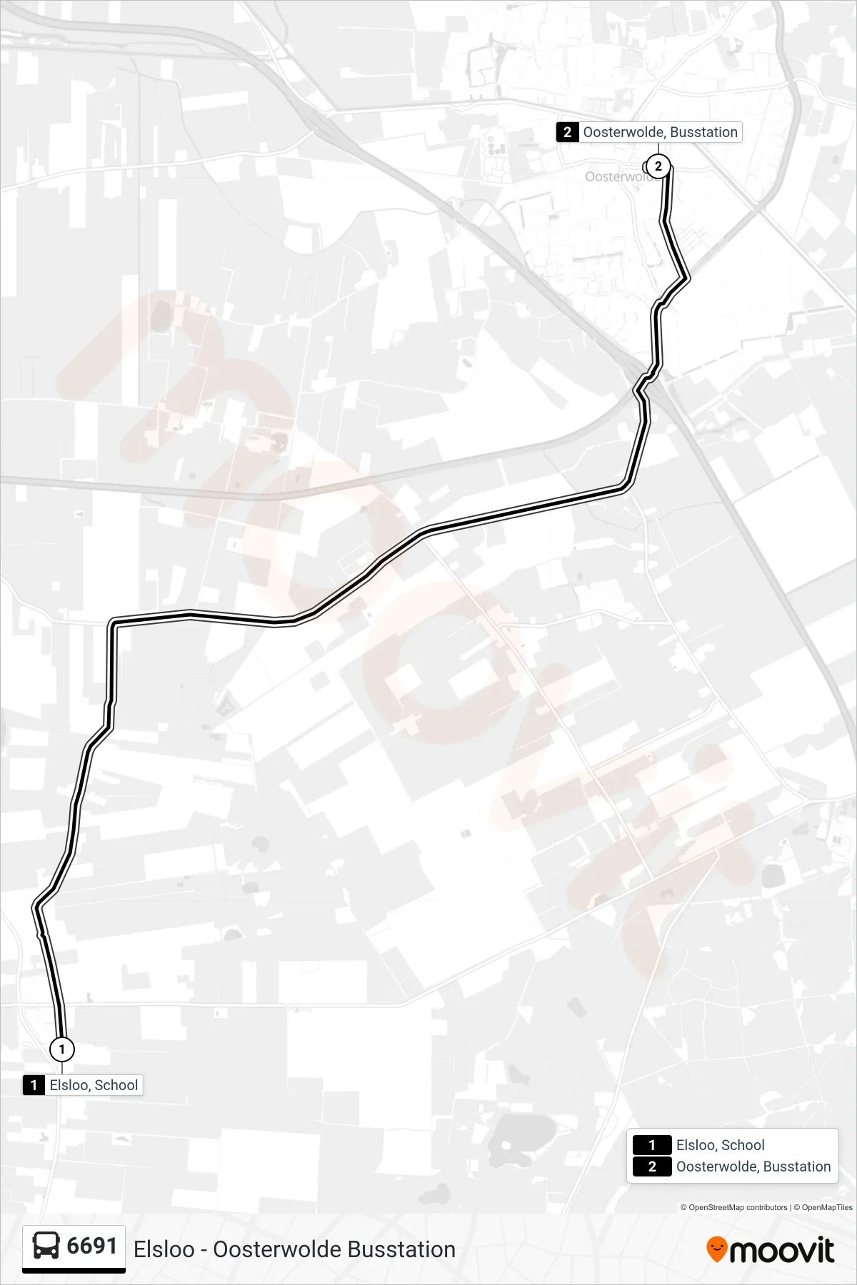 6691 bus Line (Oosterwolde) route and stops on a map