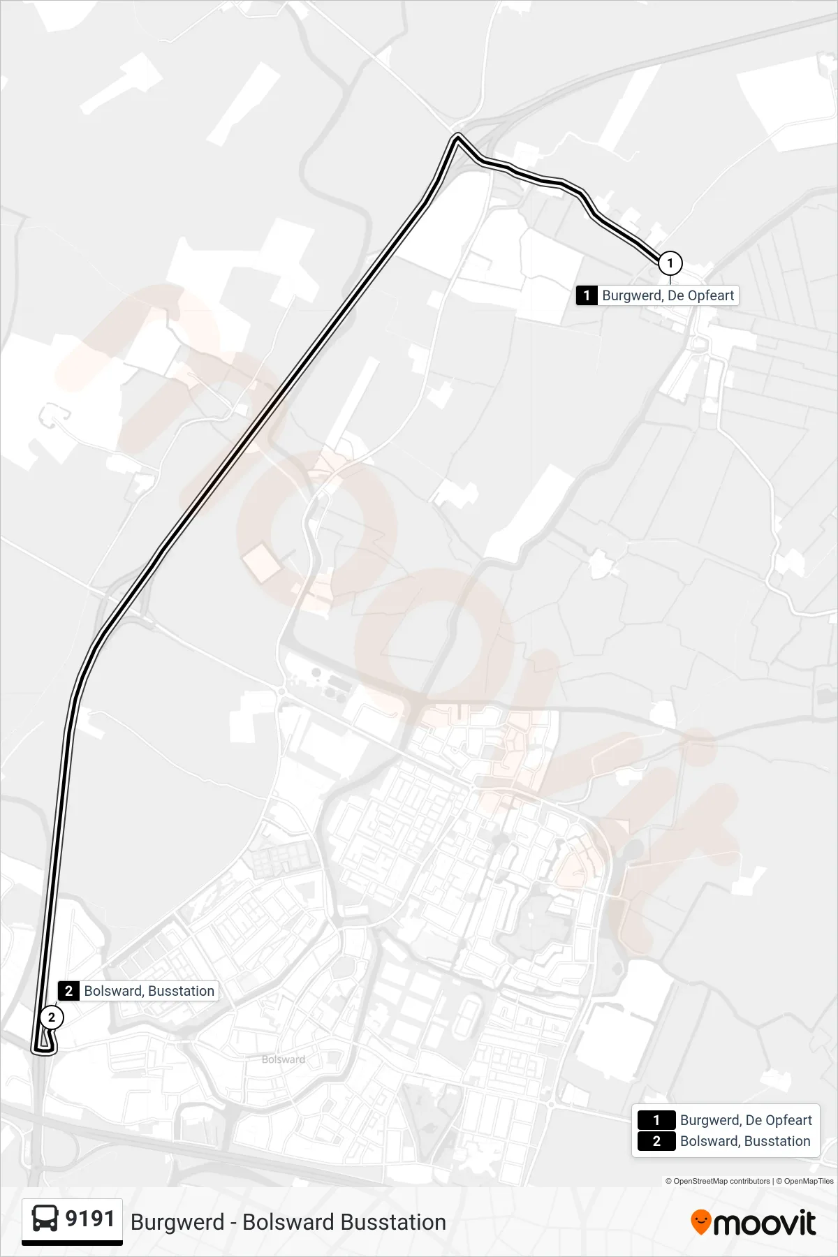 Lijn 9191 (bus, Bolsward): route en haltes op de kaart