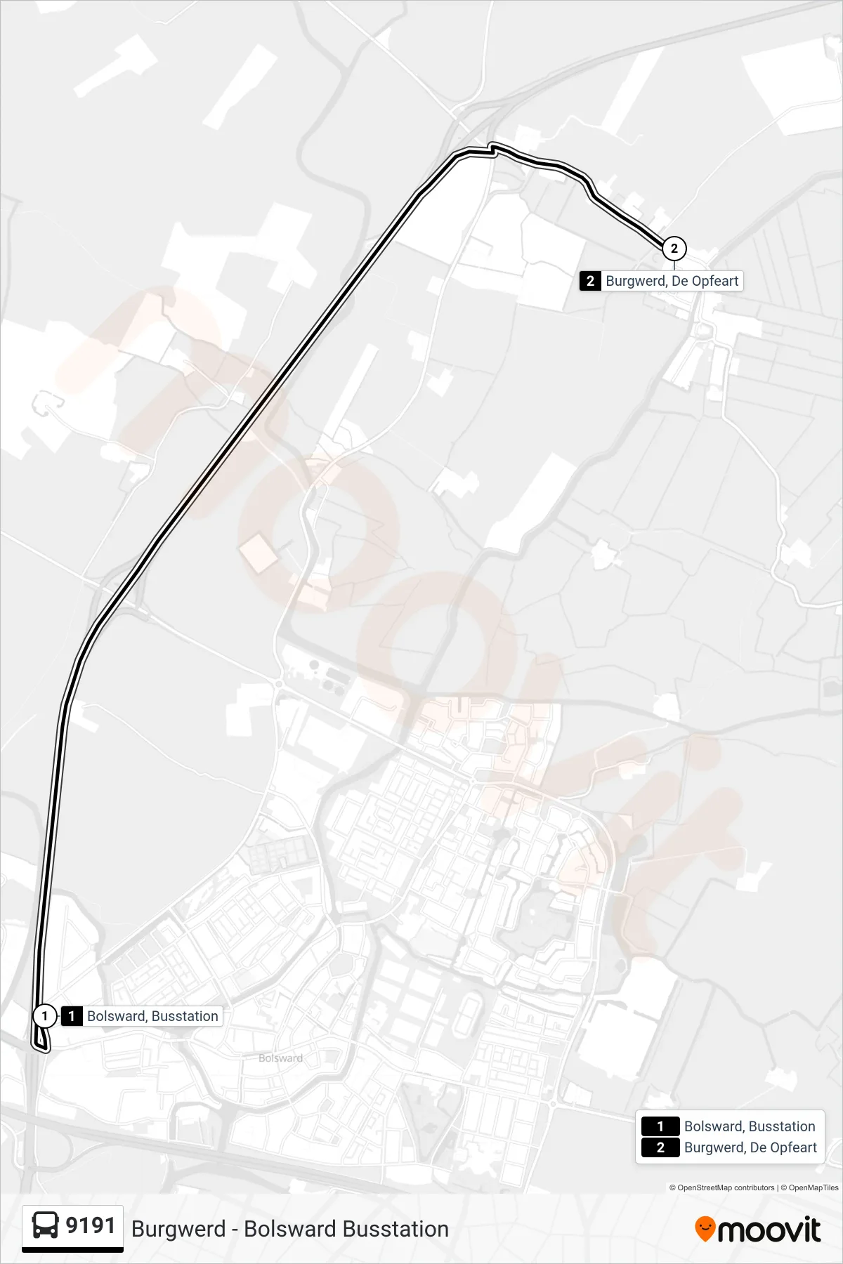 Lijn 9191 (bus, Burgwerd): route en haltes op de kaart