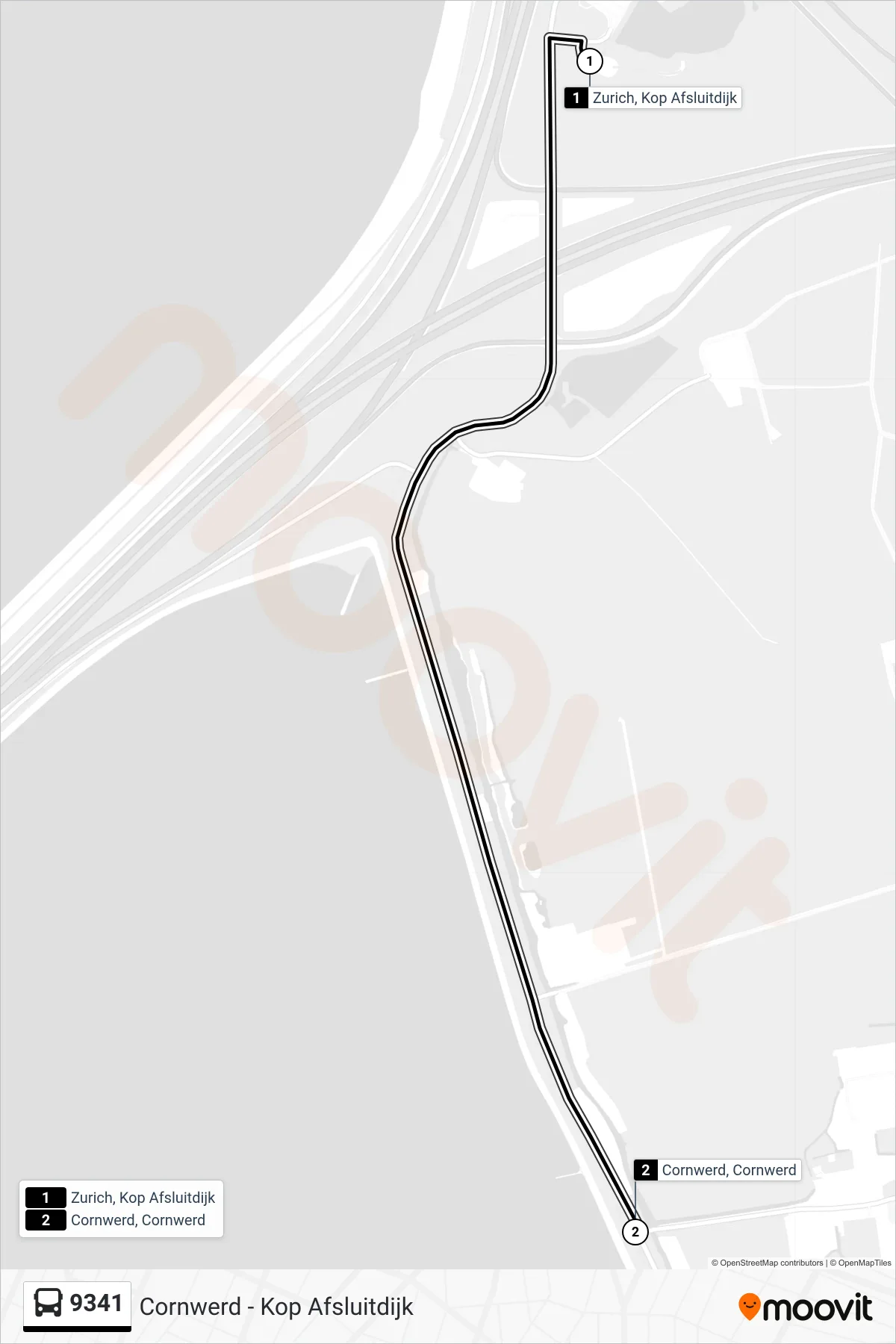 Lijn 9341 (bus, Cornwerd): route en haltes op de kaart