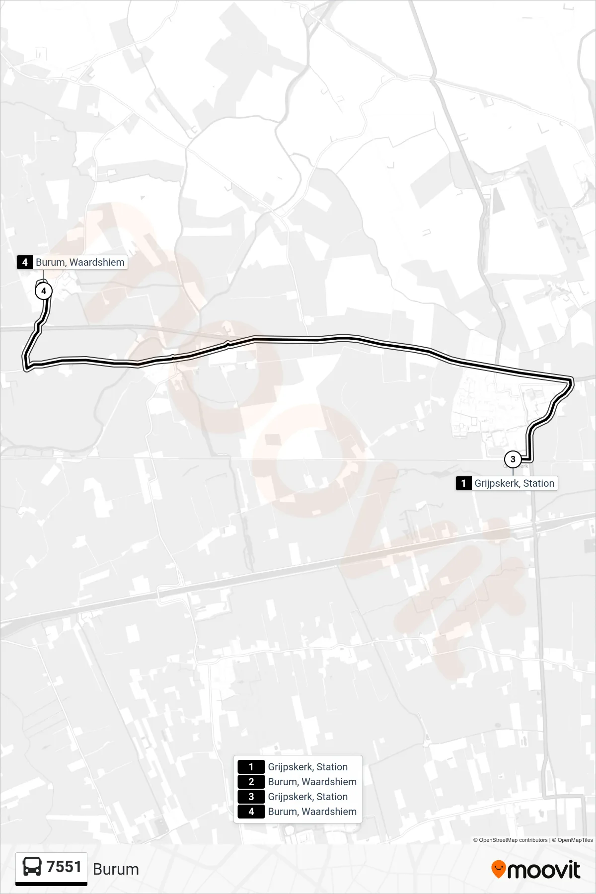 Lijn 7551 (bus, Burum): route en haltes op de kaart