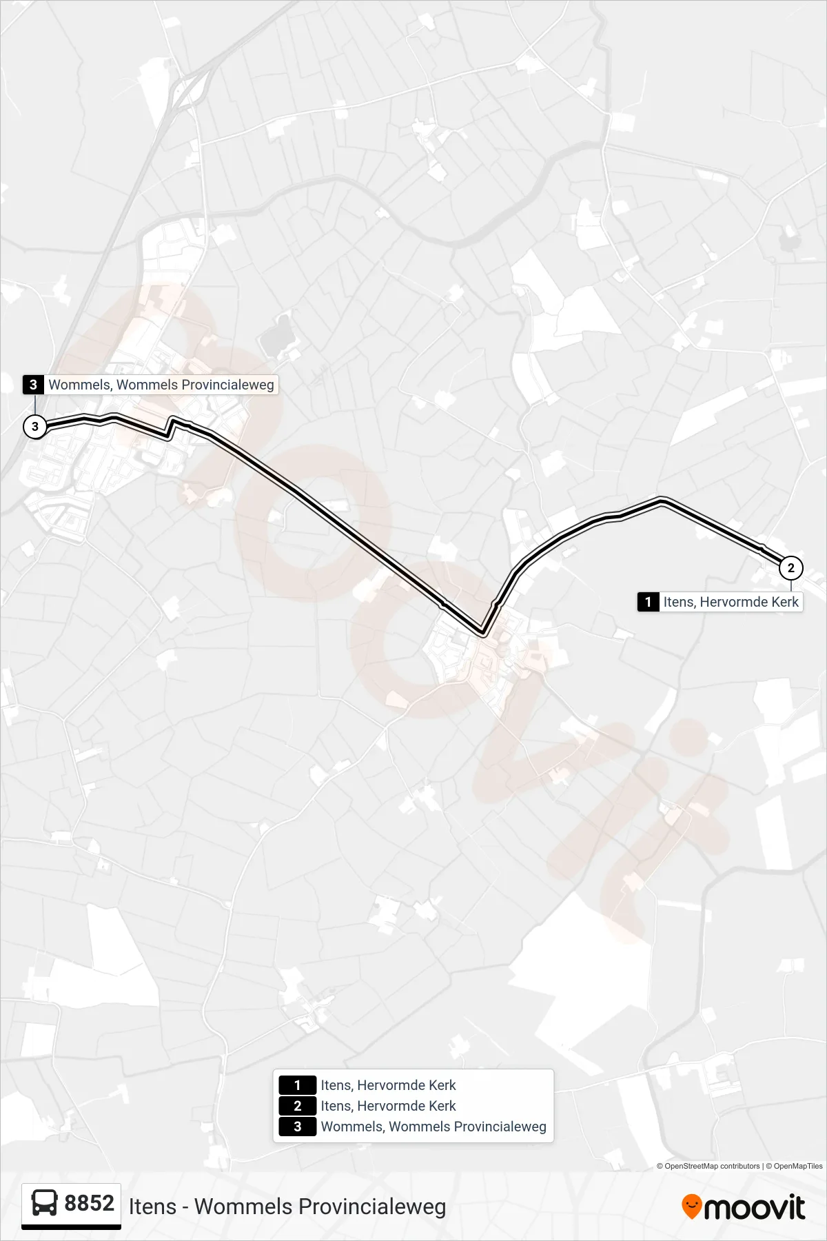 Lijn 8852 (bus, Wommels): route en haltes op de kaart