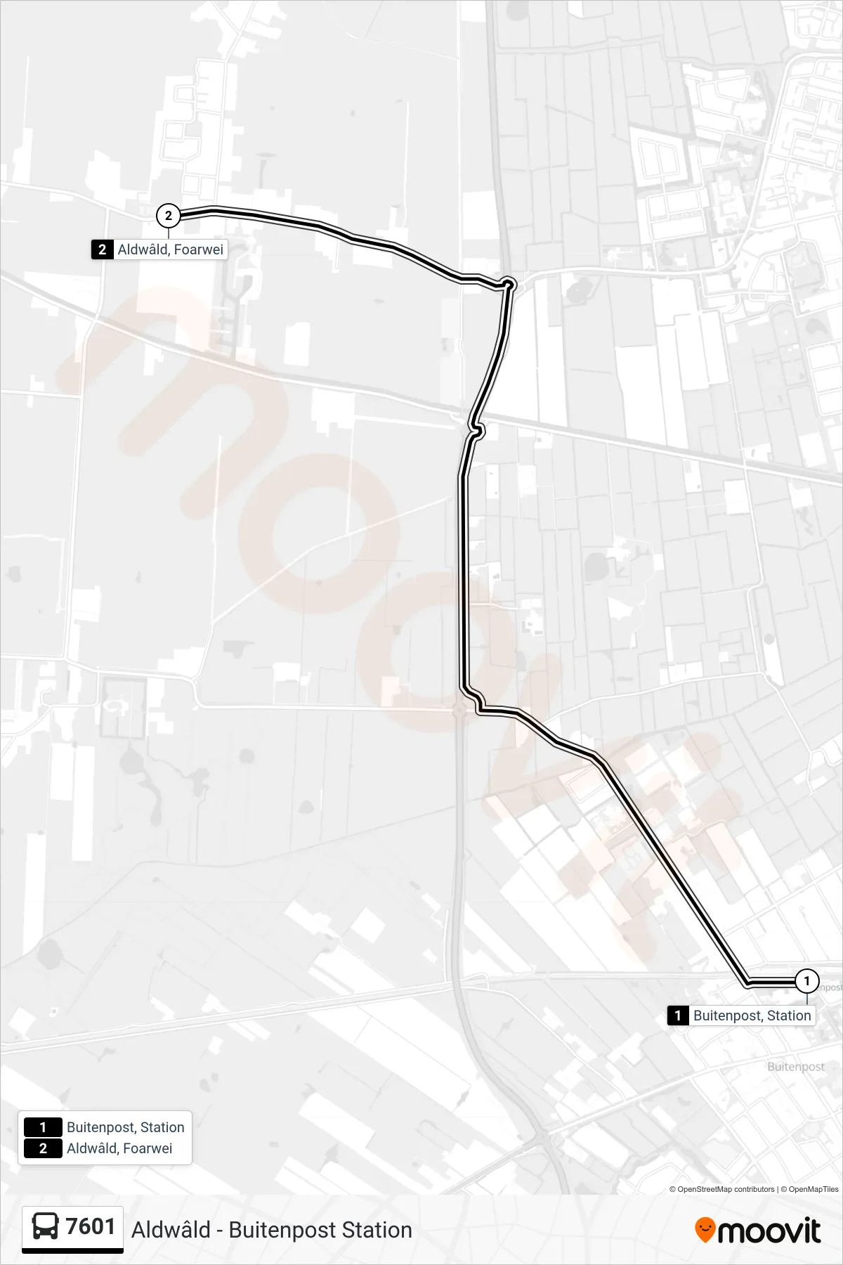 Lijn 7601 (bus, Aldwâld): route en haltes op de kaart