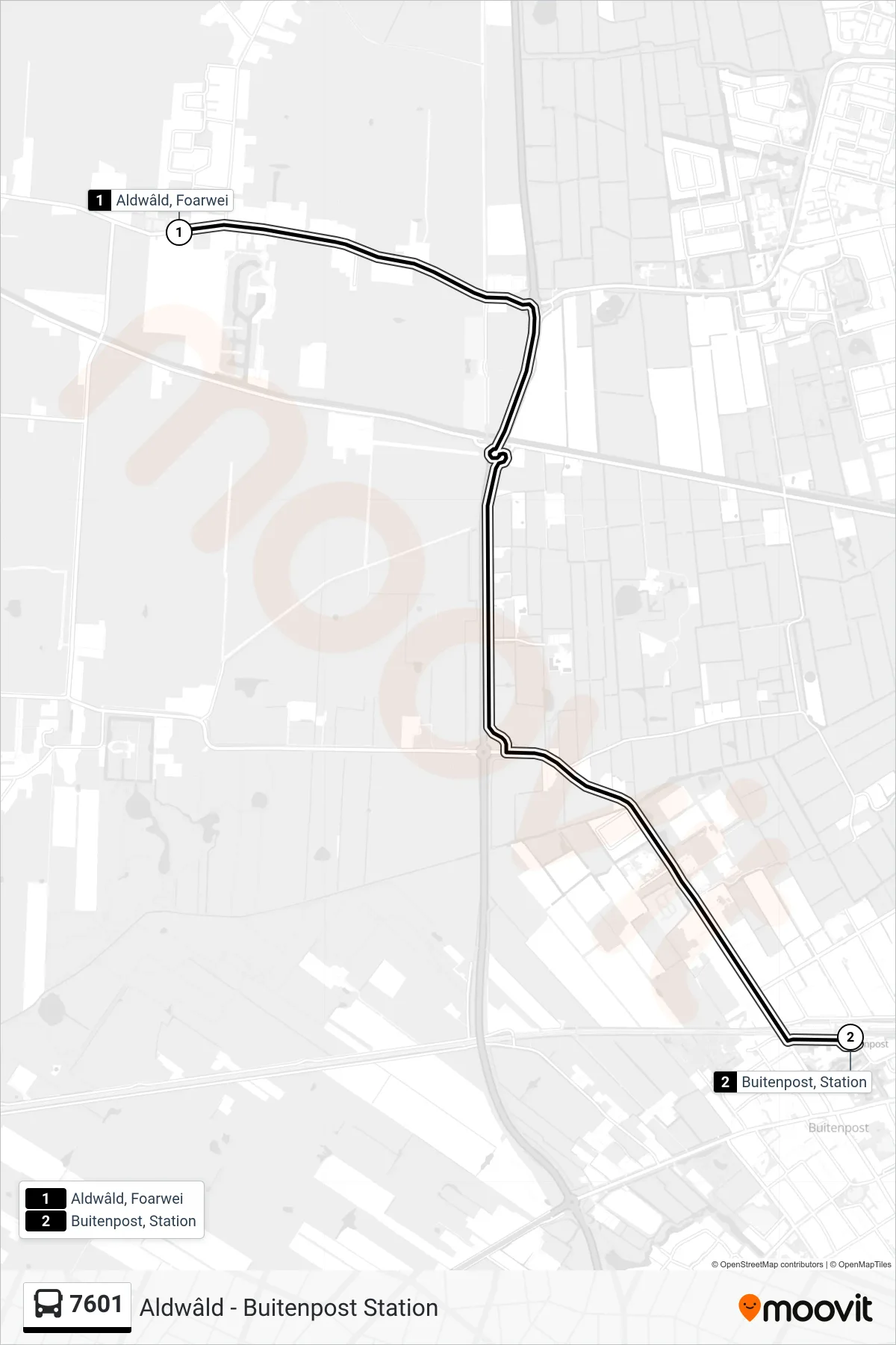 Lijn 7601 (bus, Buitenpost): route en haltes op de kaart