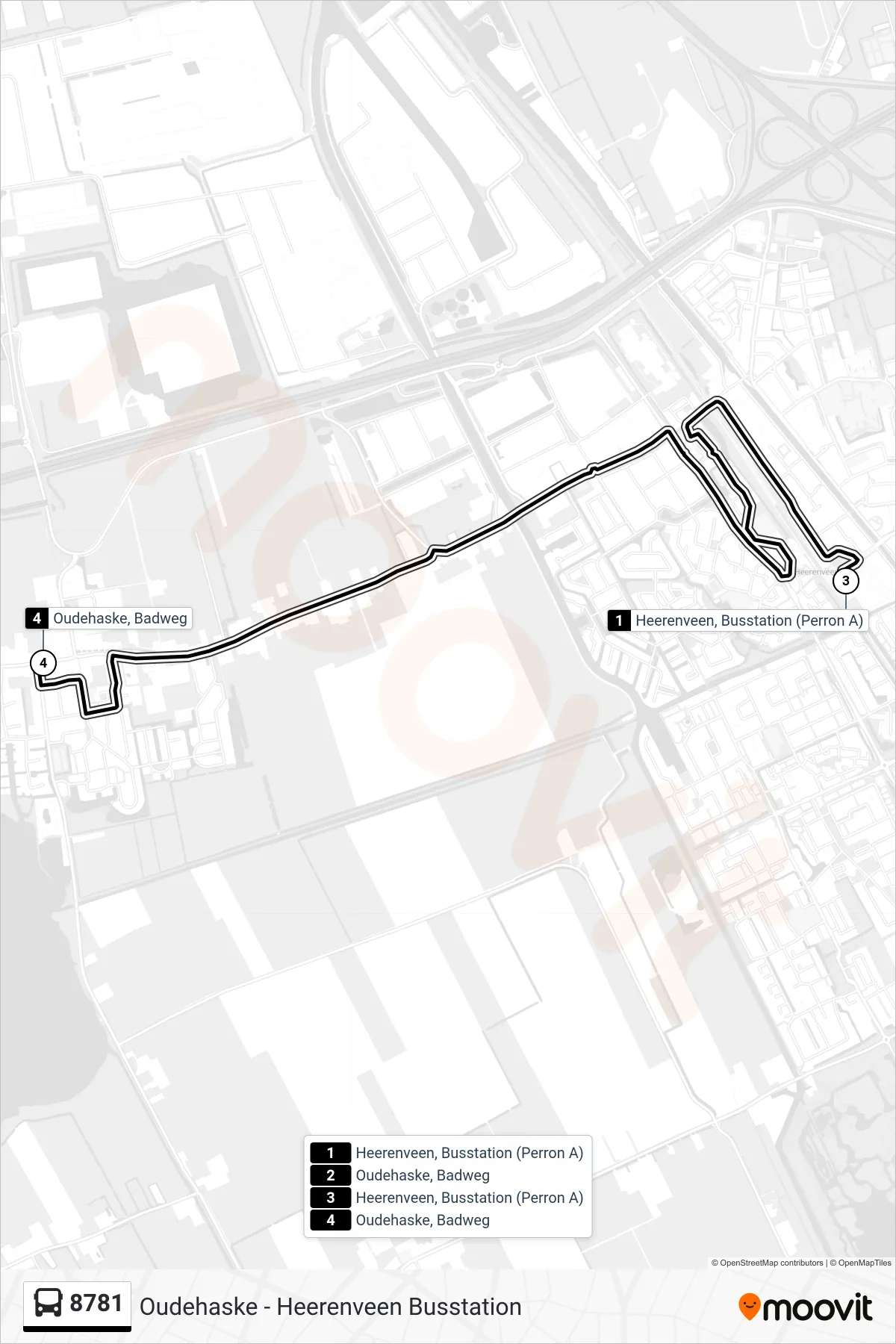 Lijn 8781 (bus, Oudehaske): route en haltes op de kaart
