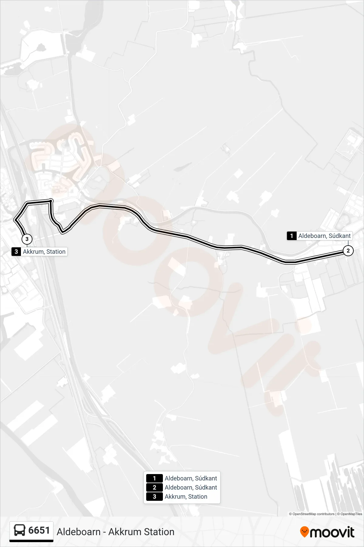 Lijn 6651 (bus, Akkrum): route en haltes op de kaart