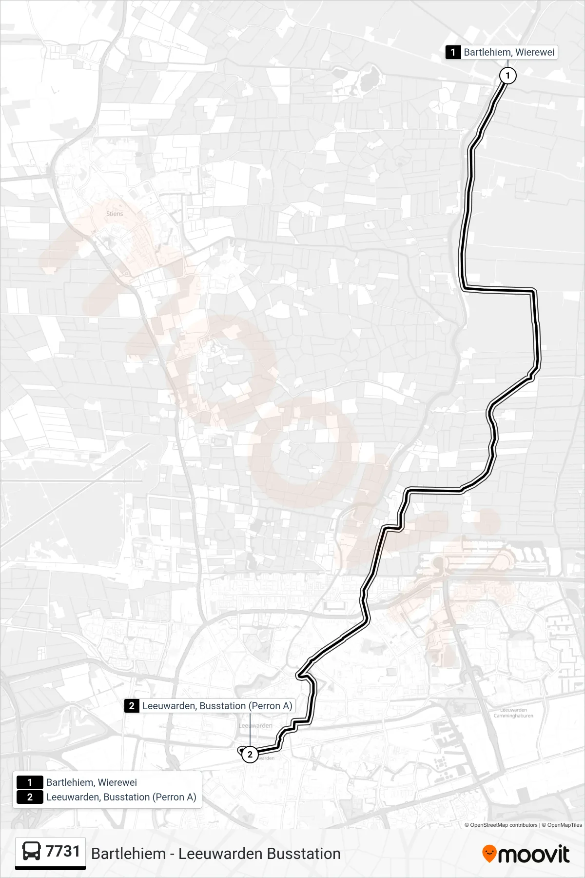 7731 bus Line (Leeuwarden) route and stops on a map