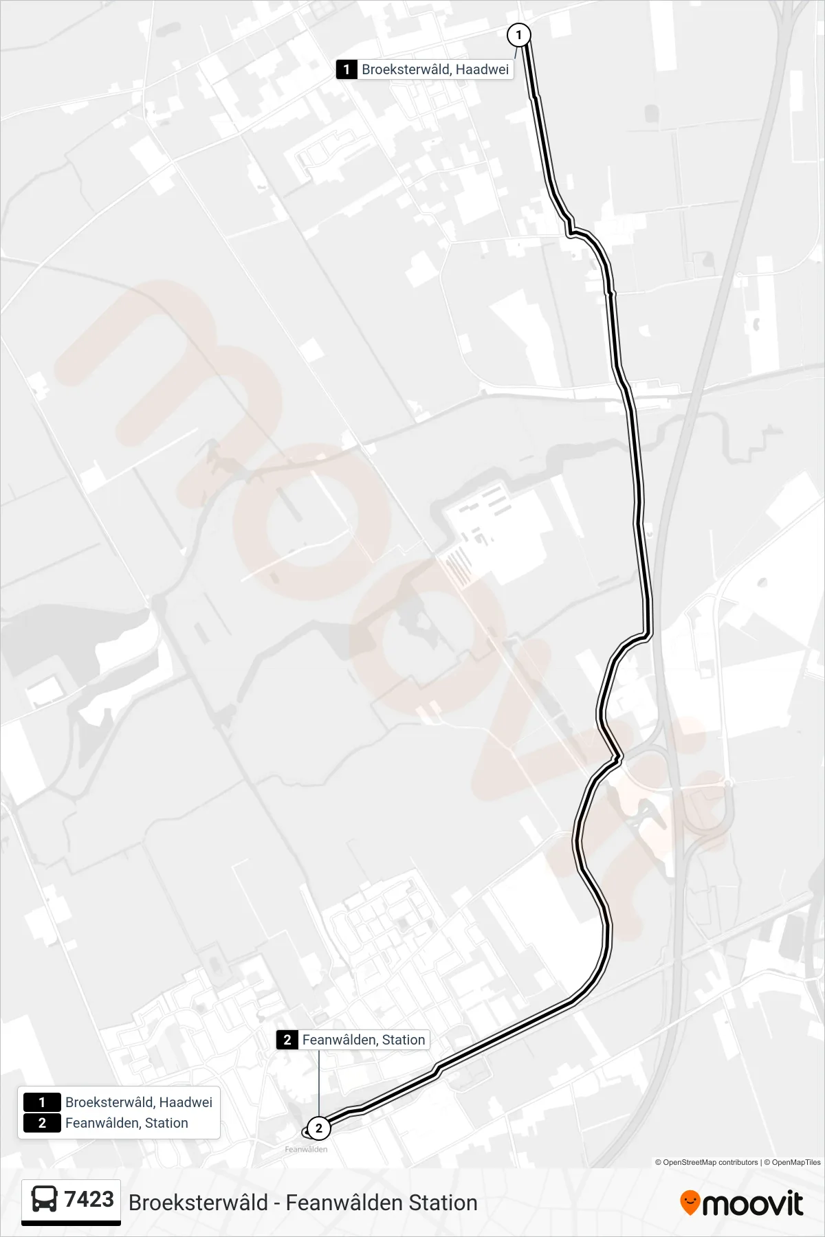 7423 bus Line (Feanwâlden) route and stops on a map
