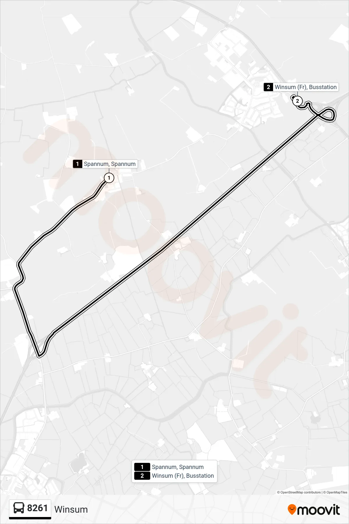 8261 bus Line (Winsum) route and stops on a map