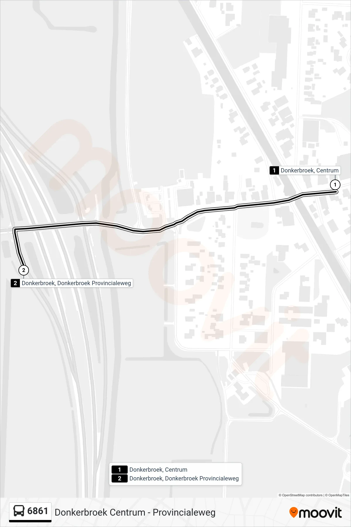 6861 bus Line (Donkerbroek) route and stops on a map