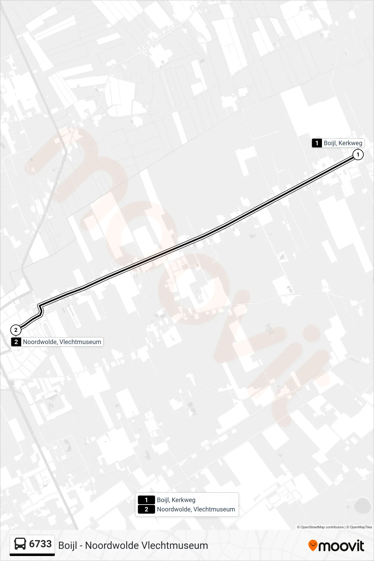 6733 bus Line (Noordwolde) route and stops on a map