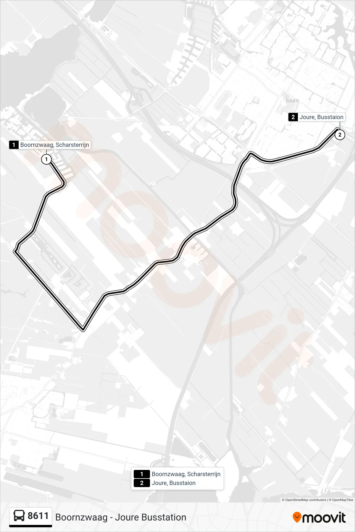 8611 bus Line (Joure) route and stops on a map