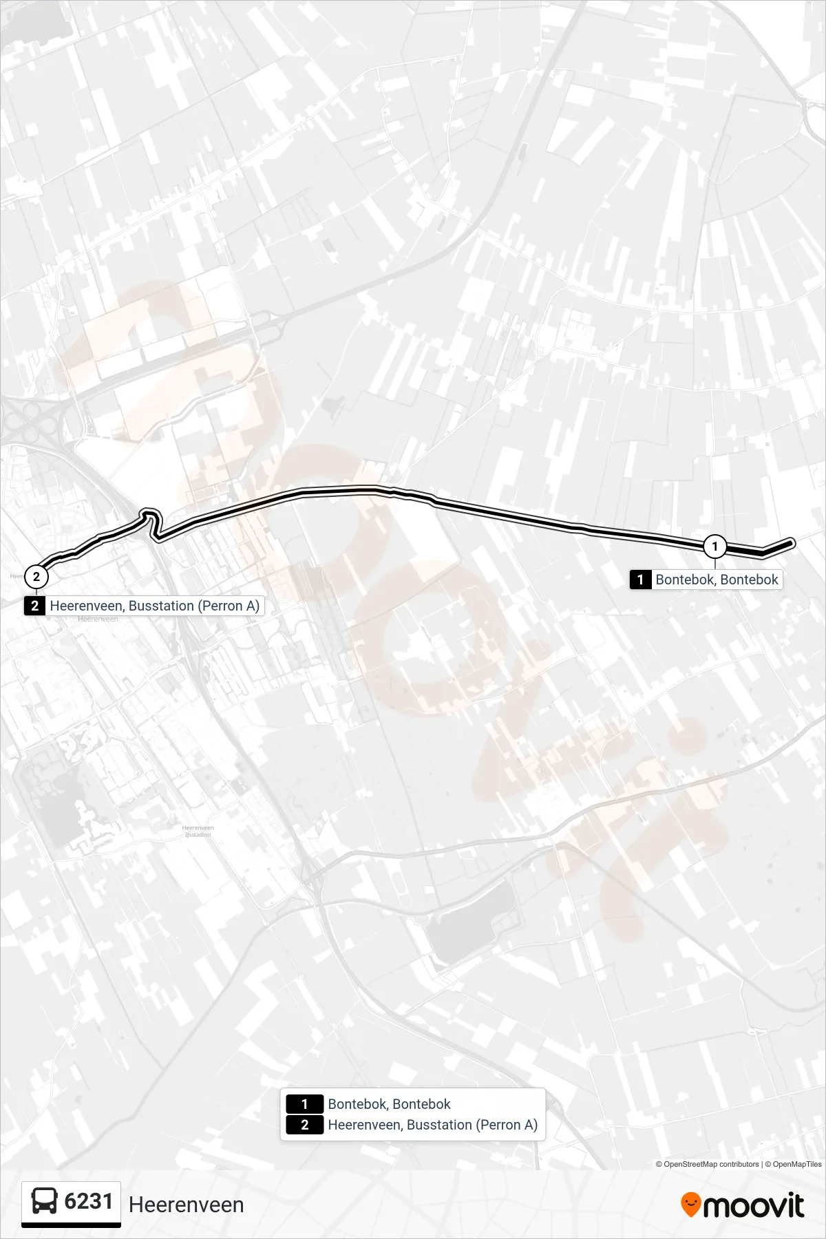 6231 bus Line (Heerenveen) route and stops on a map