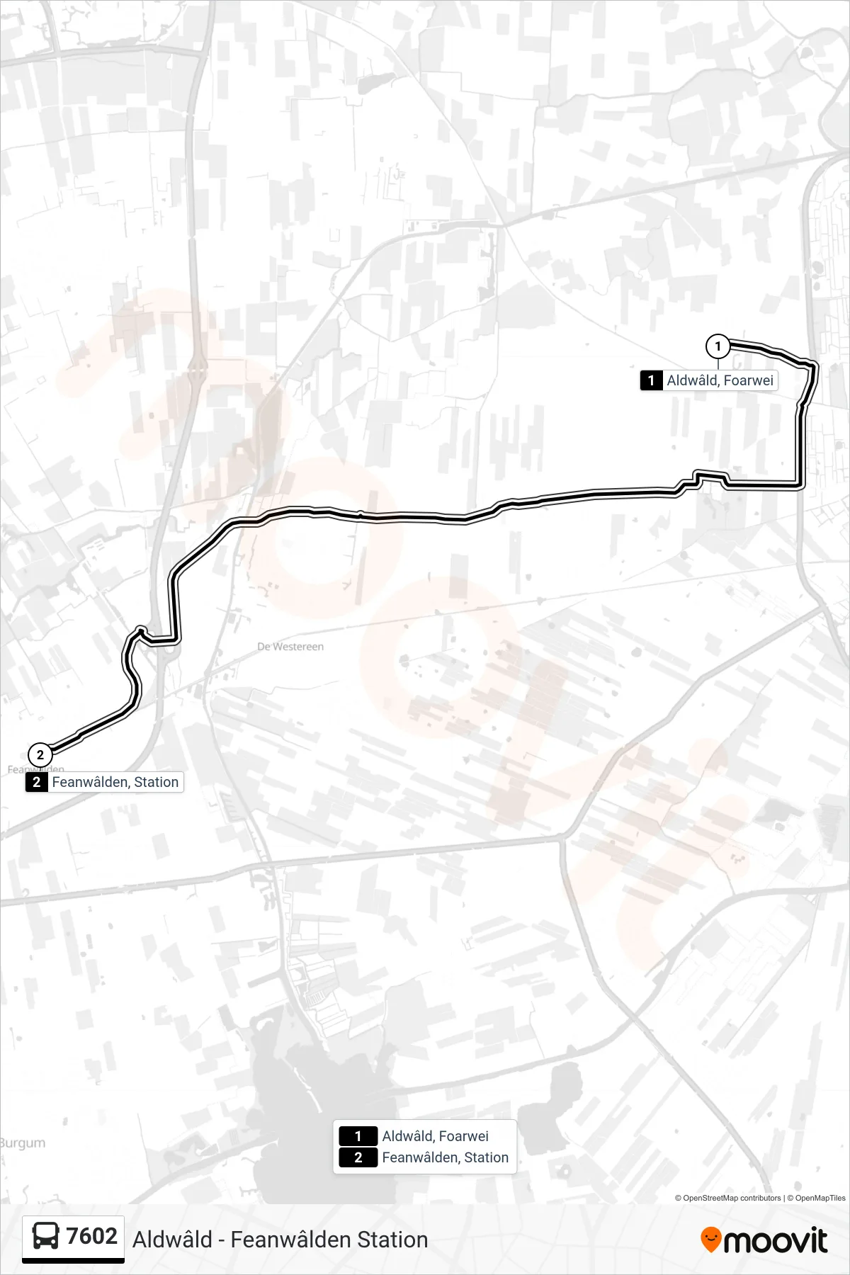 Lijn 7602 (bus, Feanwâlden): route en haltes op de kaart