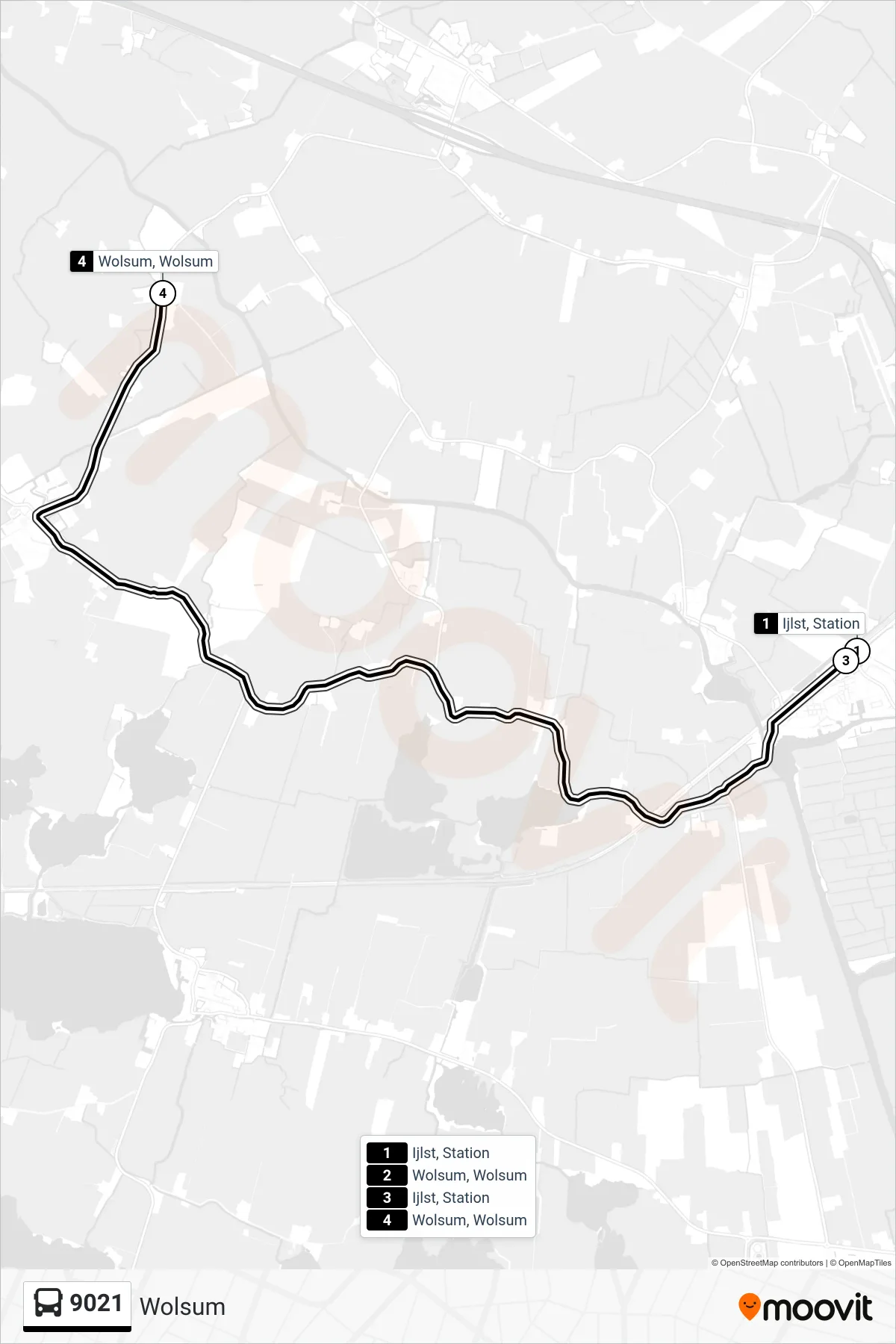 Lijn 9021 (bus, Wolsum): route en haltes op de kaart