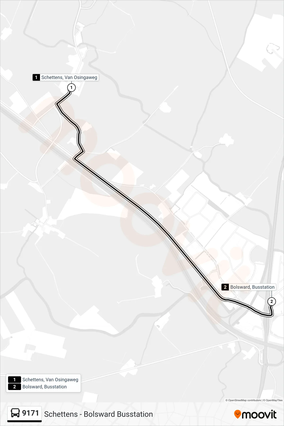 Lijn 9171 (bus, Bolsward): route en haltes op de kaart