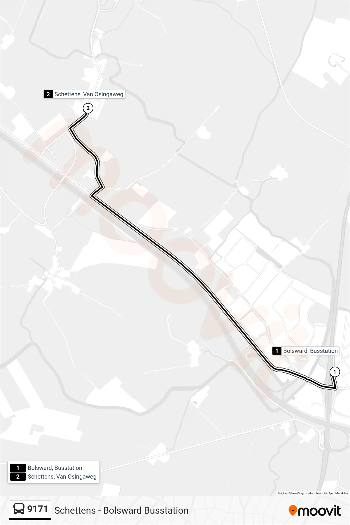 Lijn 9171 (bus, Schettens): route en haltes op de kaart