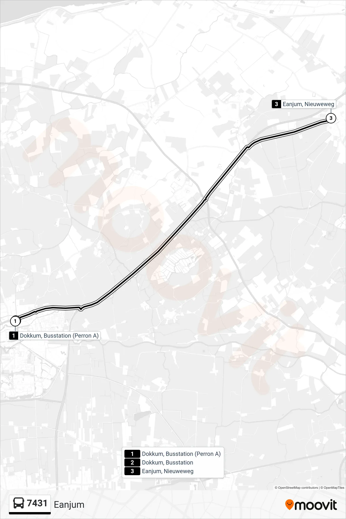 7431 bus Line (Eanjum) route and stops on a map