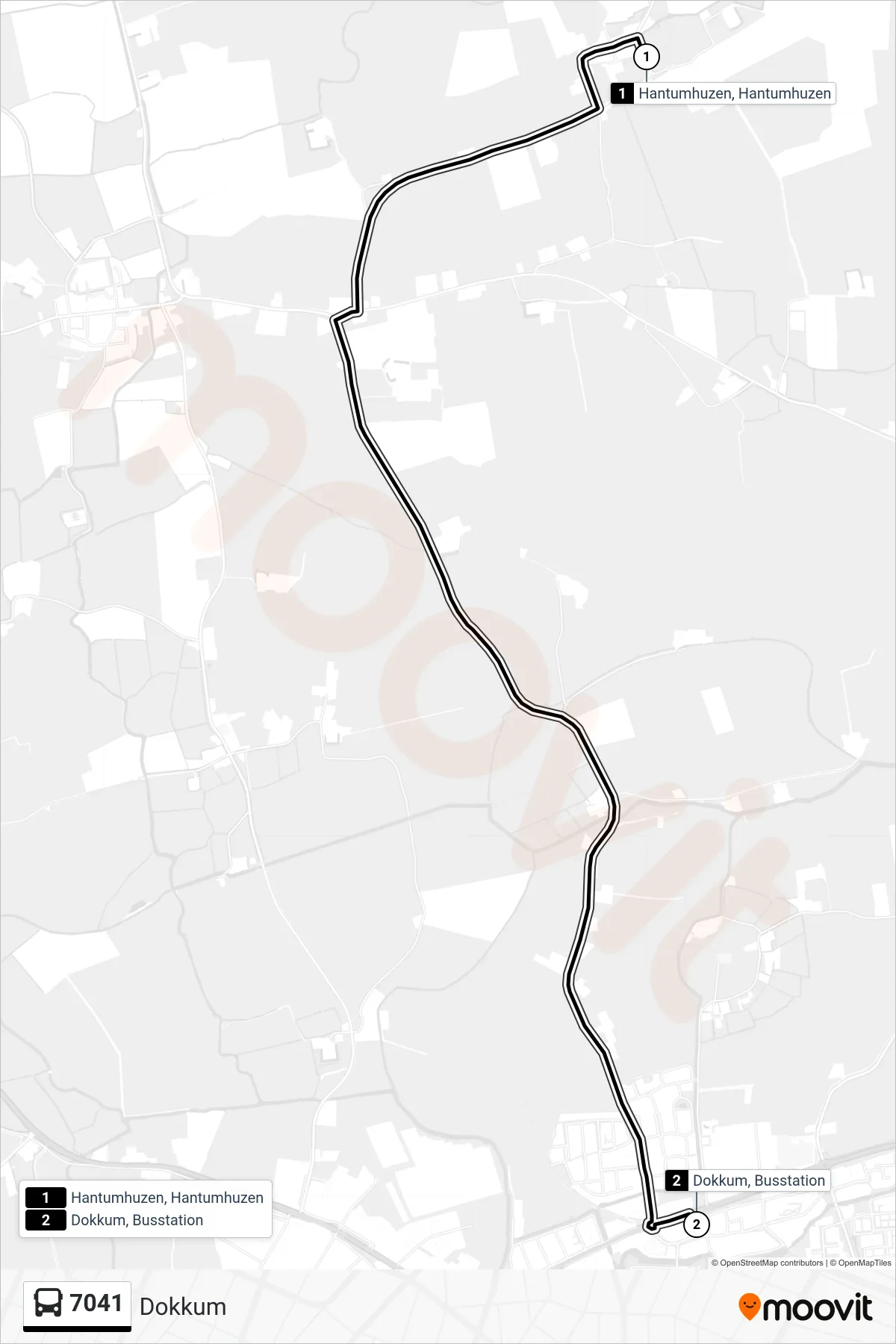 7041 bus Line (Dokkum) route and stops on a map