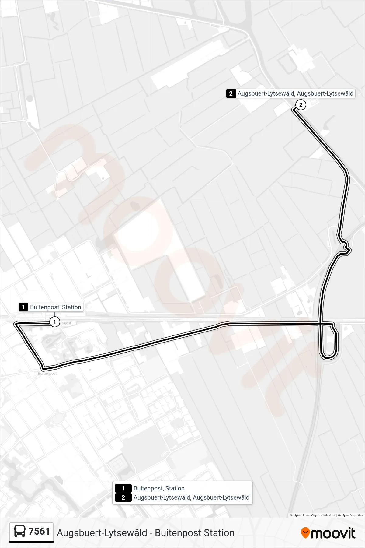 Lijn 7561 (bus, Augsbuert-Lytsewâld): route en haltes op de kaart